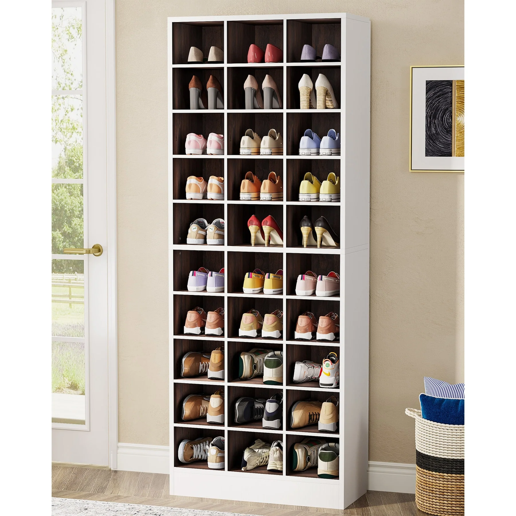 10-Tier Tall Shoe Cabinet, 30-Pair White Wood Shoe Storage Rack for Entryway and Closet - Image 10