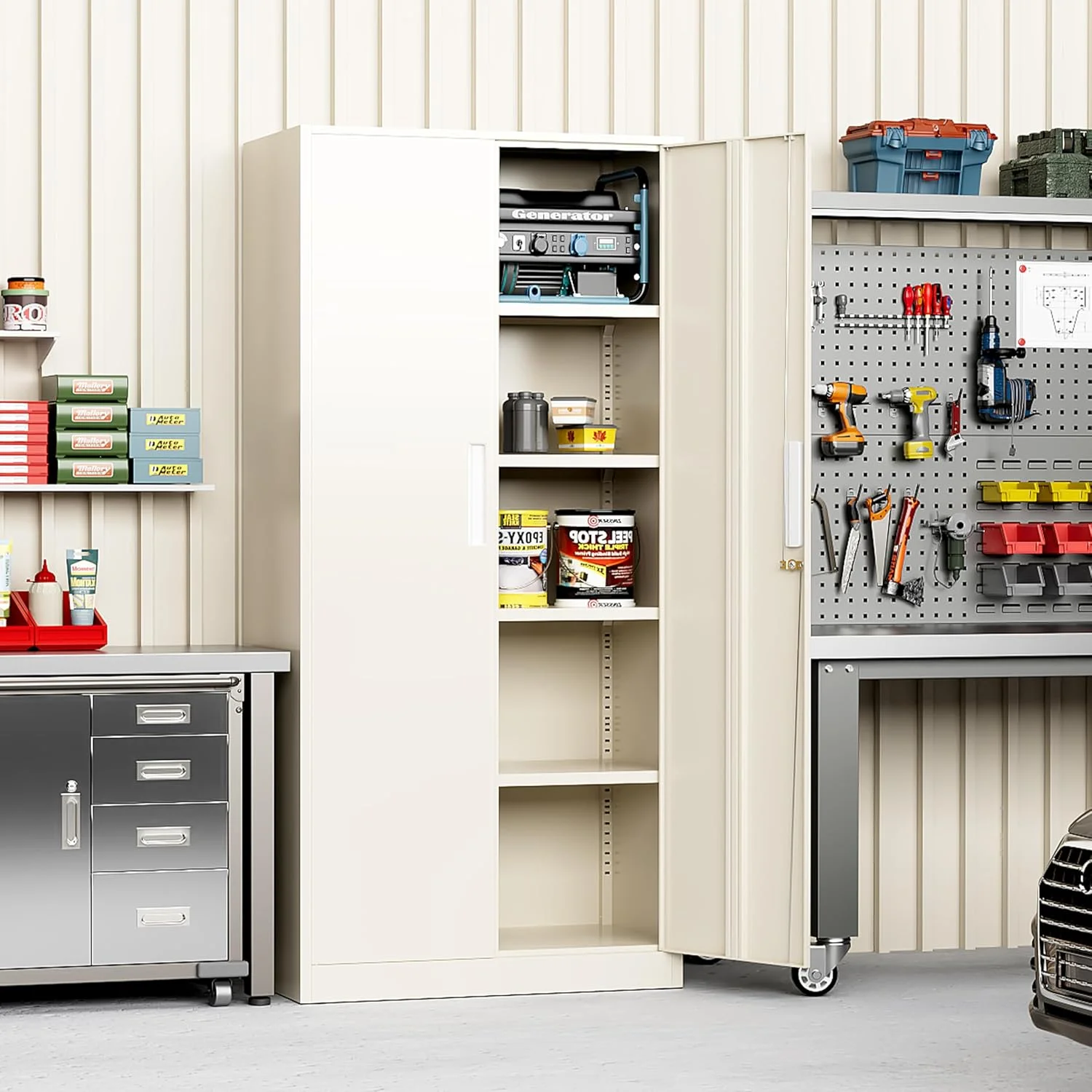 SOLAURA Metal Storage Cabinet with Wheels, 73" Garage Rolling Cabinet with Locking Door and 4 Shelves, Tool Cabinet on Caster for Home, Office, Black - Image 81