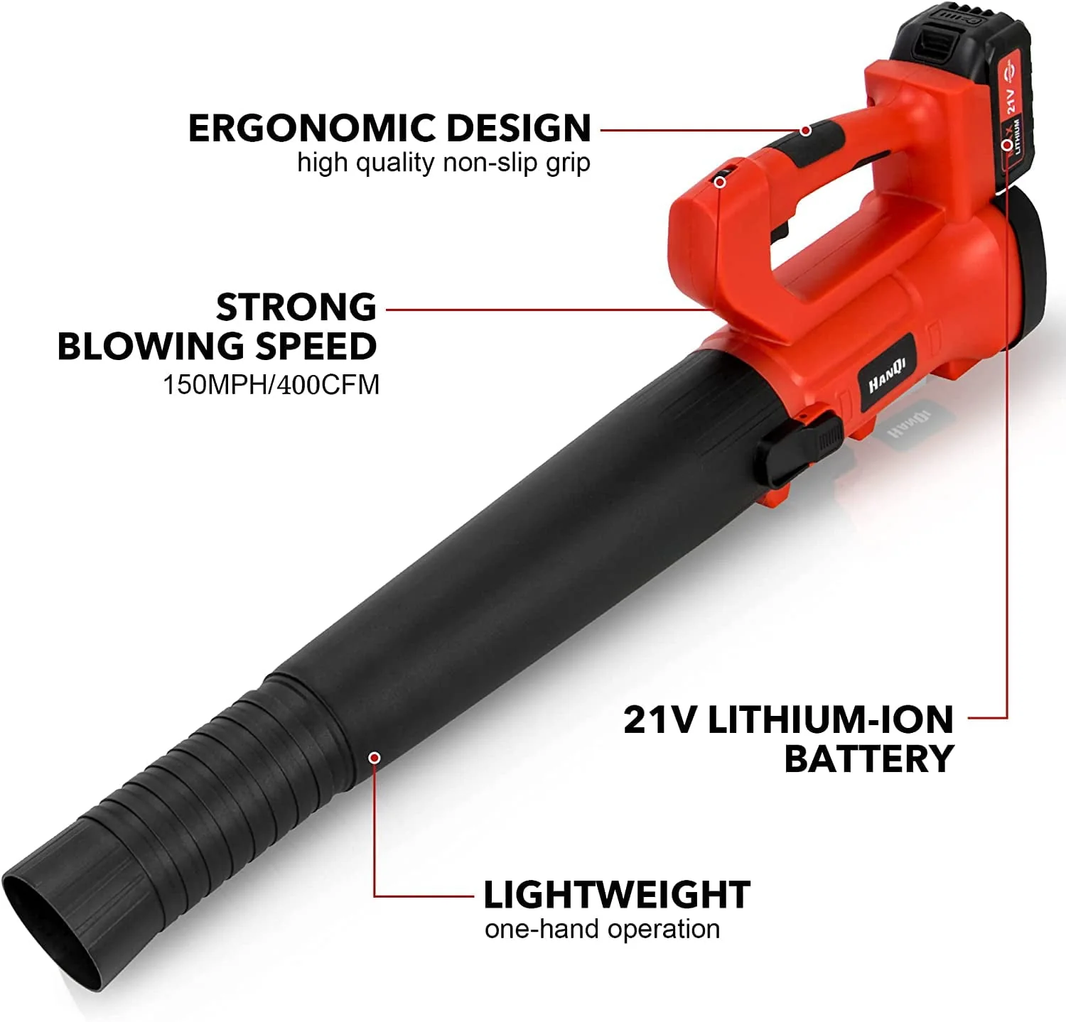 Cordless Leaf Blower 400CFM 6-Speed 150 MPH with 4.0Ah Battery & Charger Electric Handheld Leaf Blower for Lawn Care Sweeping Snow and Surface Dust Cleaning - Image 2