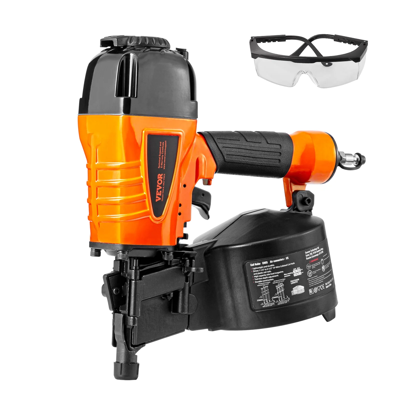 VEVOR Coil Siding Nailer CN65, 1-1/4" to 2-1/2" 15 Degree Pneumatic Siding Nail Gun with Tool-Less Depth Adjustment, 70-120PSI Air Coil Nailer for Siding, Pallet Sheathing, Wooding, Fencing - Image 9