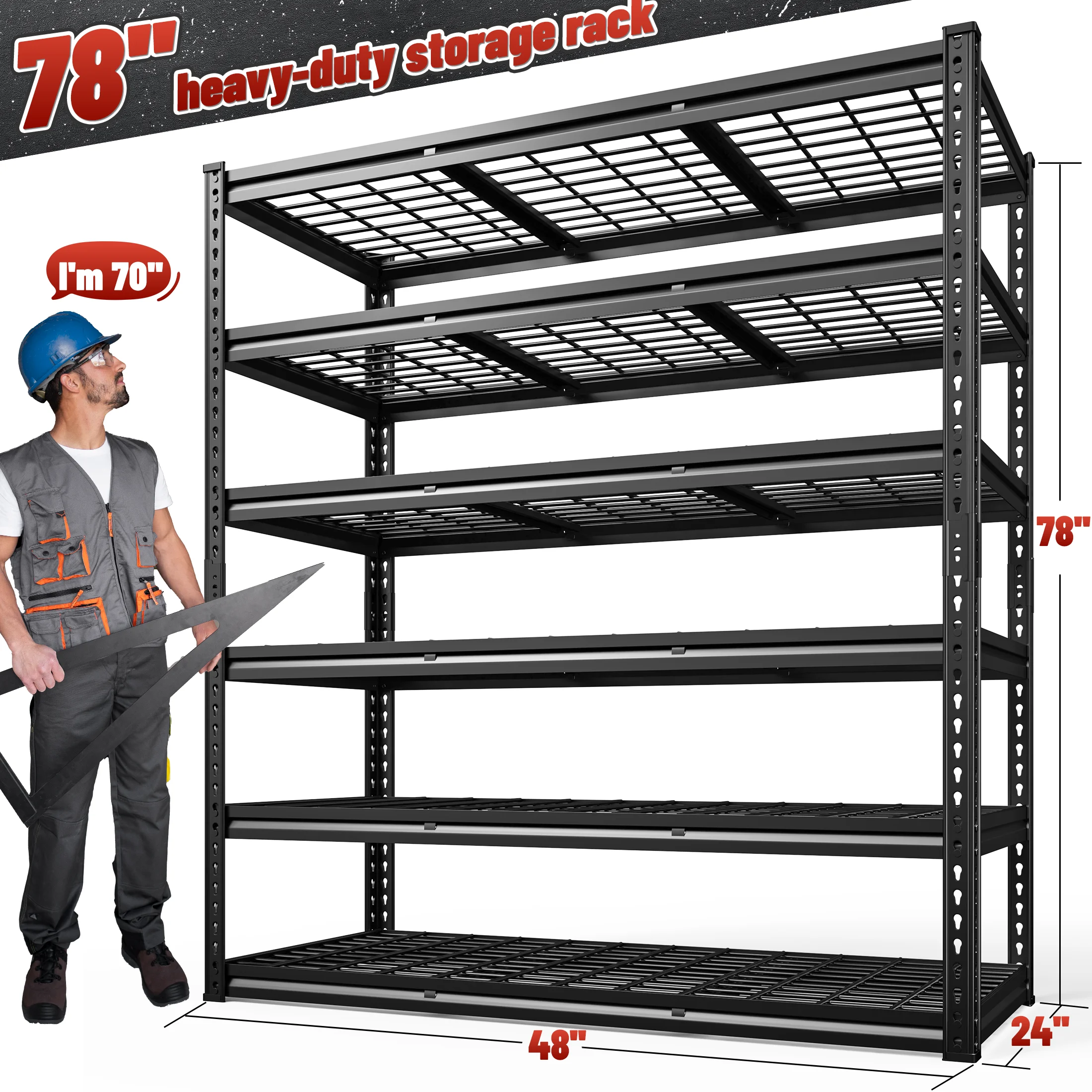REIBII 48" W Garage Shelving Units 5 Tier Storage Shelves Heavy Duty Adjustable Metal Utility Shelf-72" H x 48" W x 24" D - Image 13