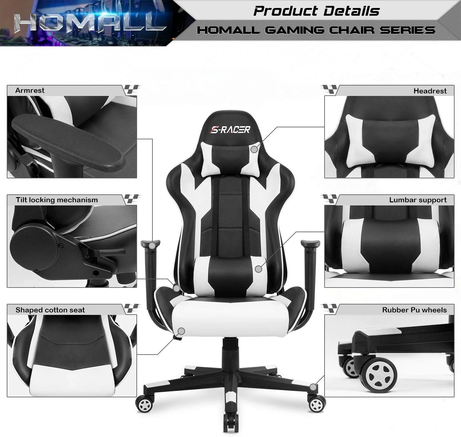 Ergonomic Leather Gaming Chair, High Back Computer Desk and Office Chair for Gaming, Home Office and Work - Image 8