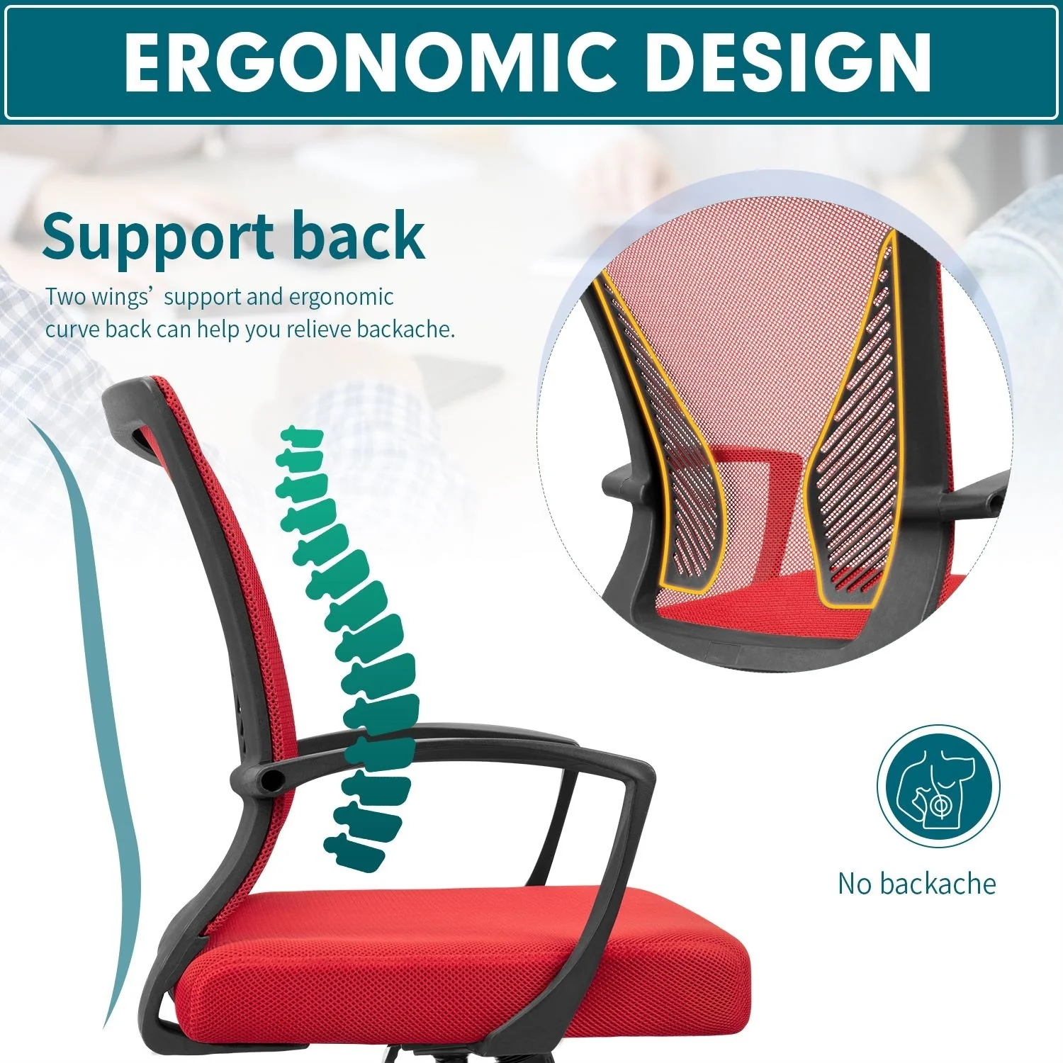Ergonomic Mesh Office Chair with Lumbar Support, Breathable Computer Desk Chair - Image 56