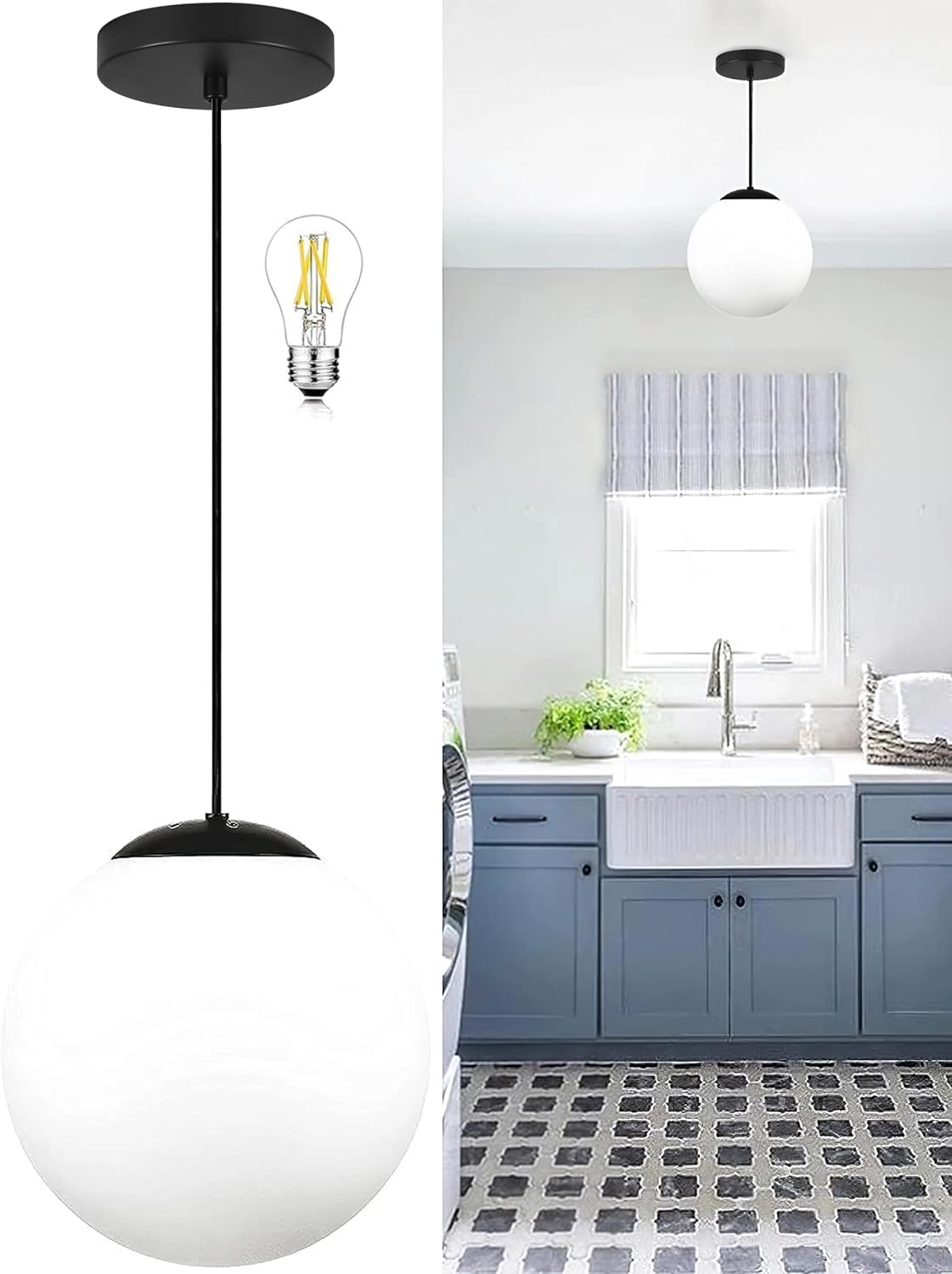 14" Gold Globe Pendant Light, Mid Century Pendant Light, Clear Glass Pendant Lights, Kitchen Island Adjustable Hanging Light Fixture for Dining Room, Bedroom, Kitchen Island - Image 14