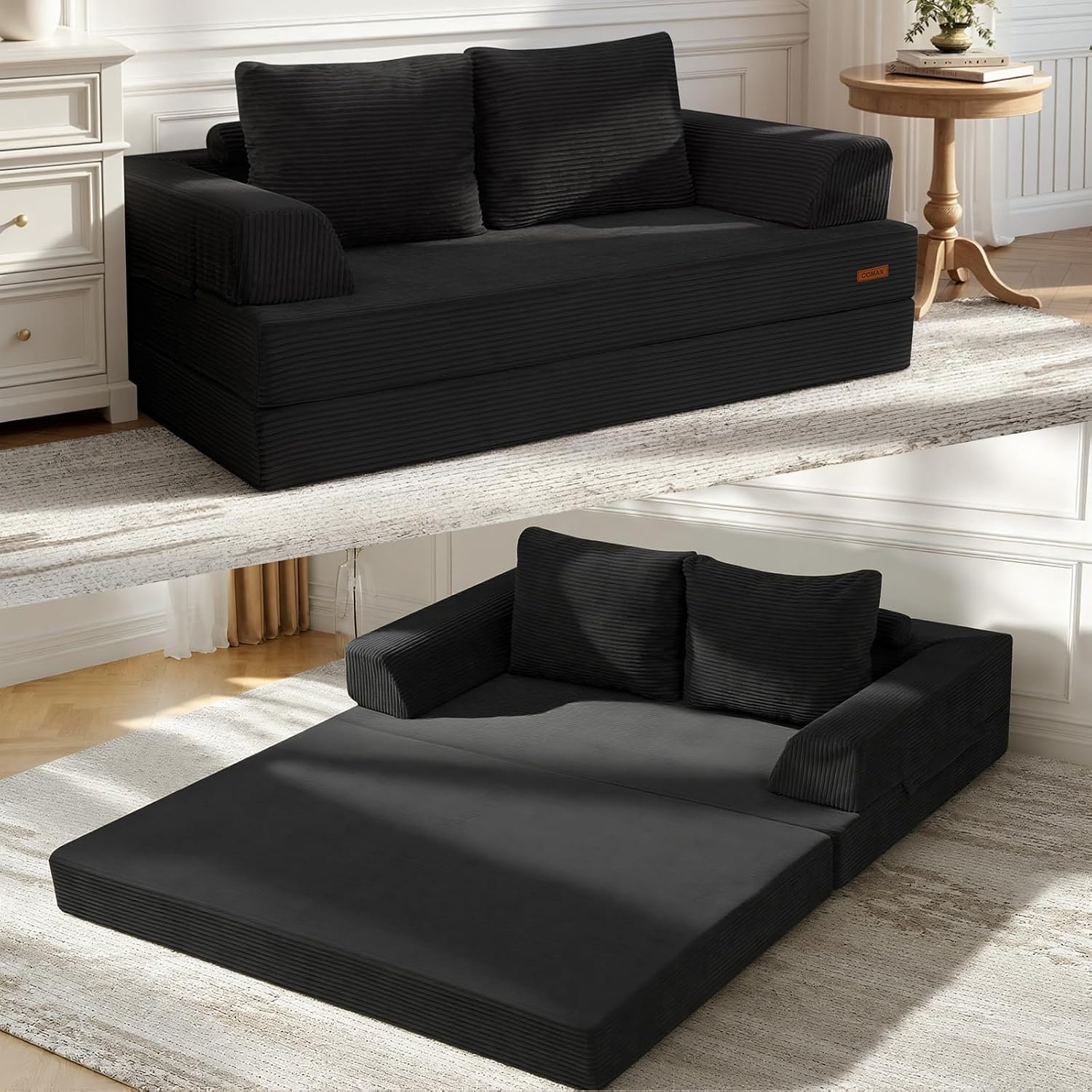 Convertible Futon Sofa Bed, 59" Folding Boneless Loveseat Small Couch - Image 2