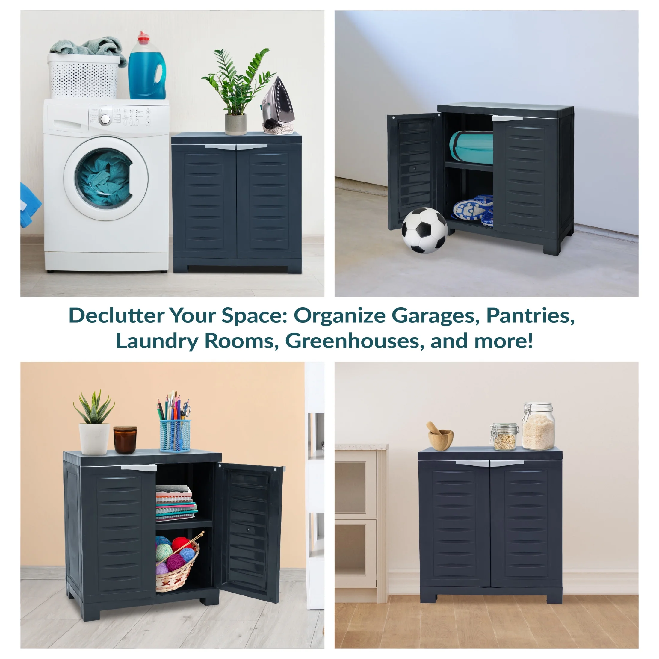 Sunnydaze Adjustable 25.5" Plastic 1-Shelf Freestanding Garage Storage Cabinet, Gray w/ Charcoal Trim - Image 18