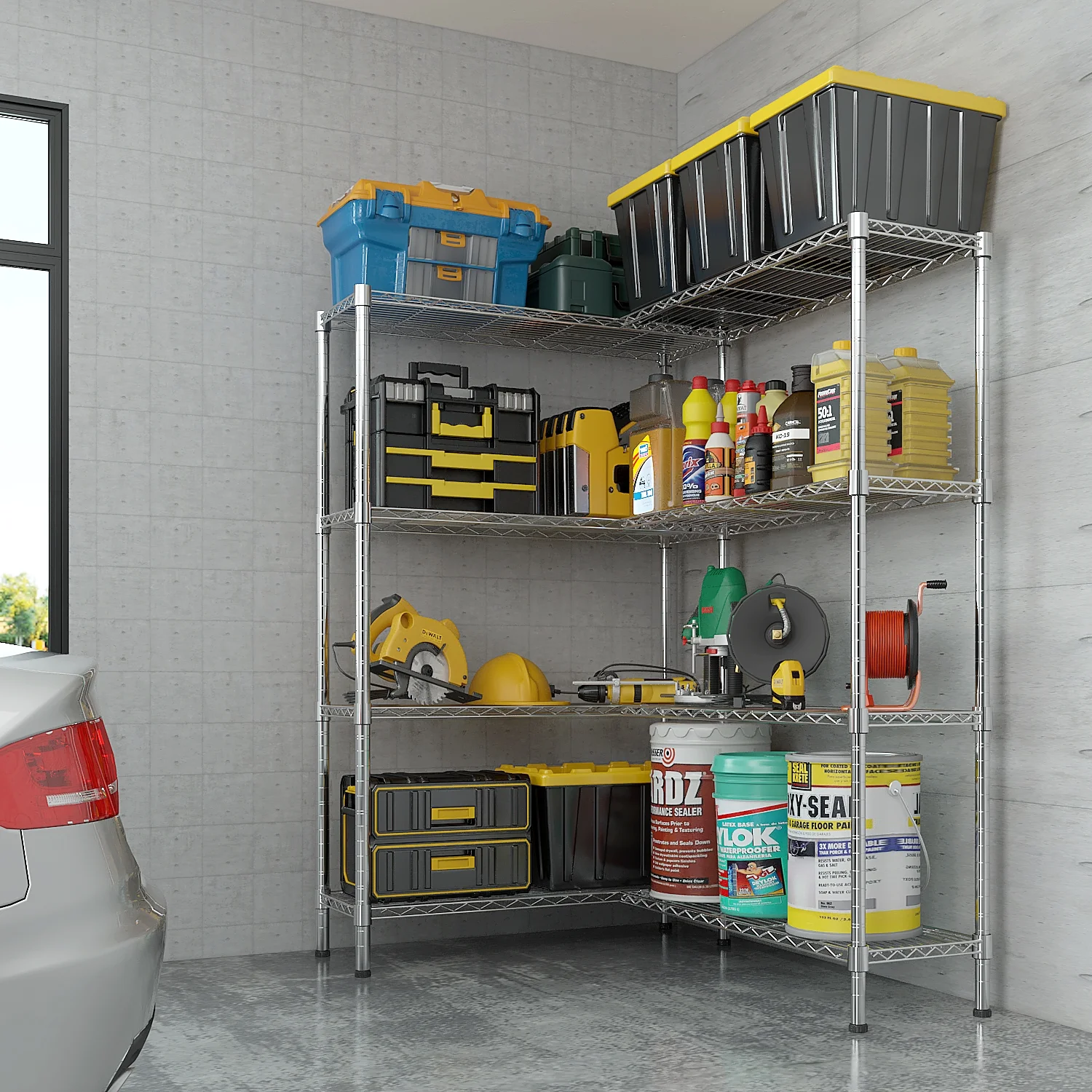Zimtown Heavy Duty Storage Shelves, 63"W Wire Shelving Unit, Adjustable 4 Tier Metal Shelves Organizer Silver for Pantry Kitchen Basement, 1500 lbs Capacity - Image 39