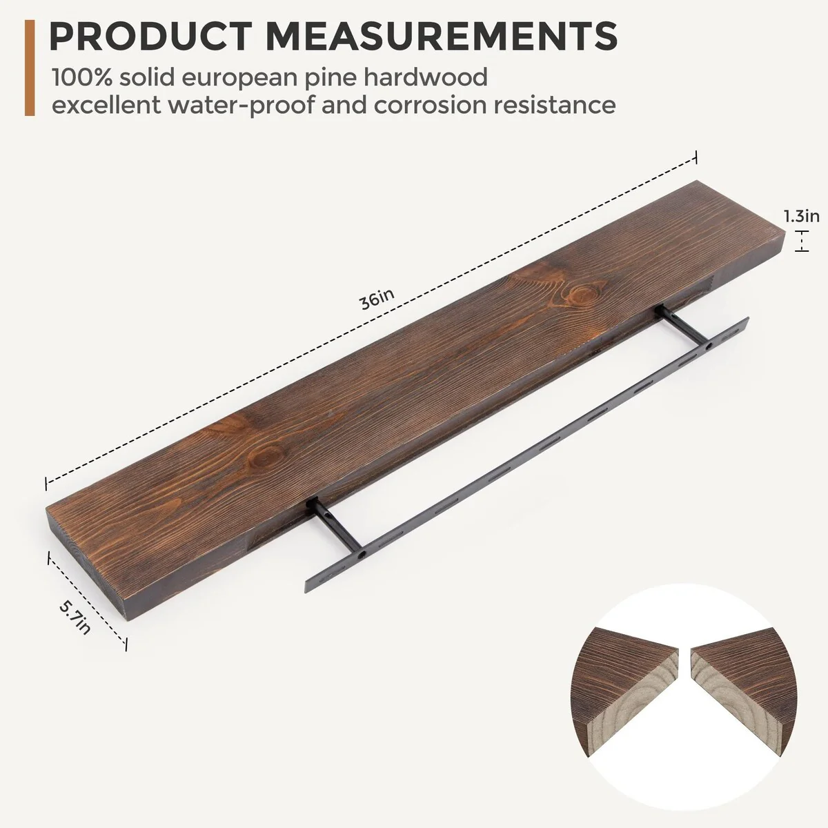 Set of 2 Handcrafted European Pine Floating Wall Shelves, Natural Rustic Wood - Image 14