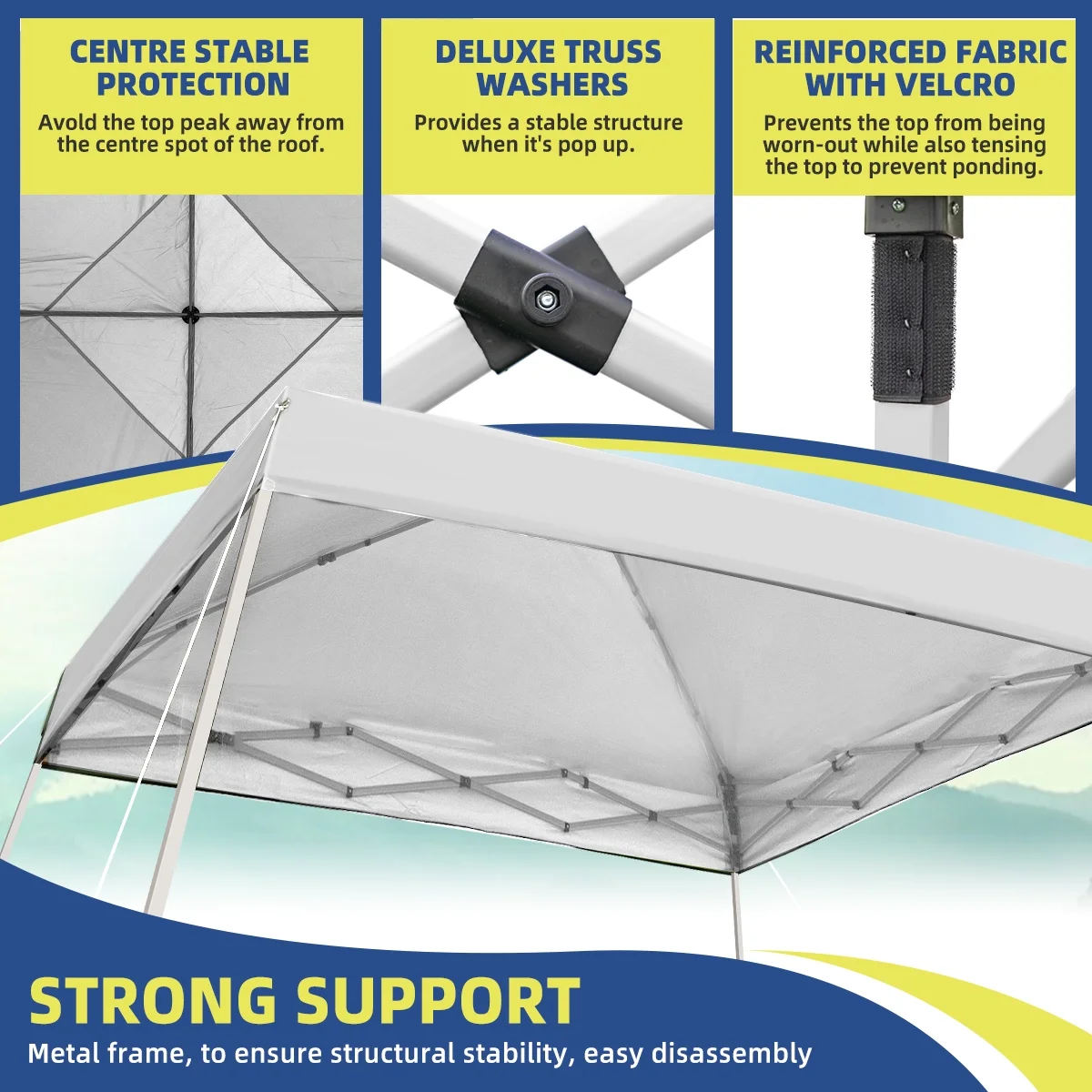 10x10 Pop Up Canopy Tent With Durable Silver Coated Cover And Adjustable Slant Legs, Easy Setup Outdoor Patio Instant Sun Shelter - Blue, Included 1 x Storage Carry Bag, 4 x Guylines, 8 x Stakes - Image 14