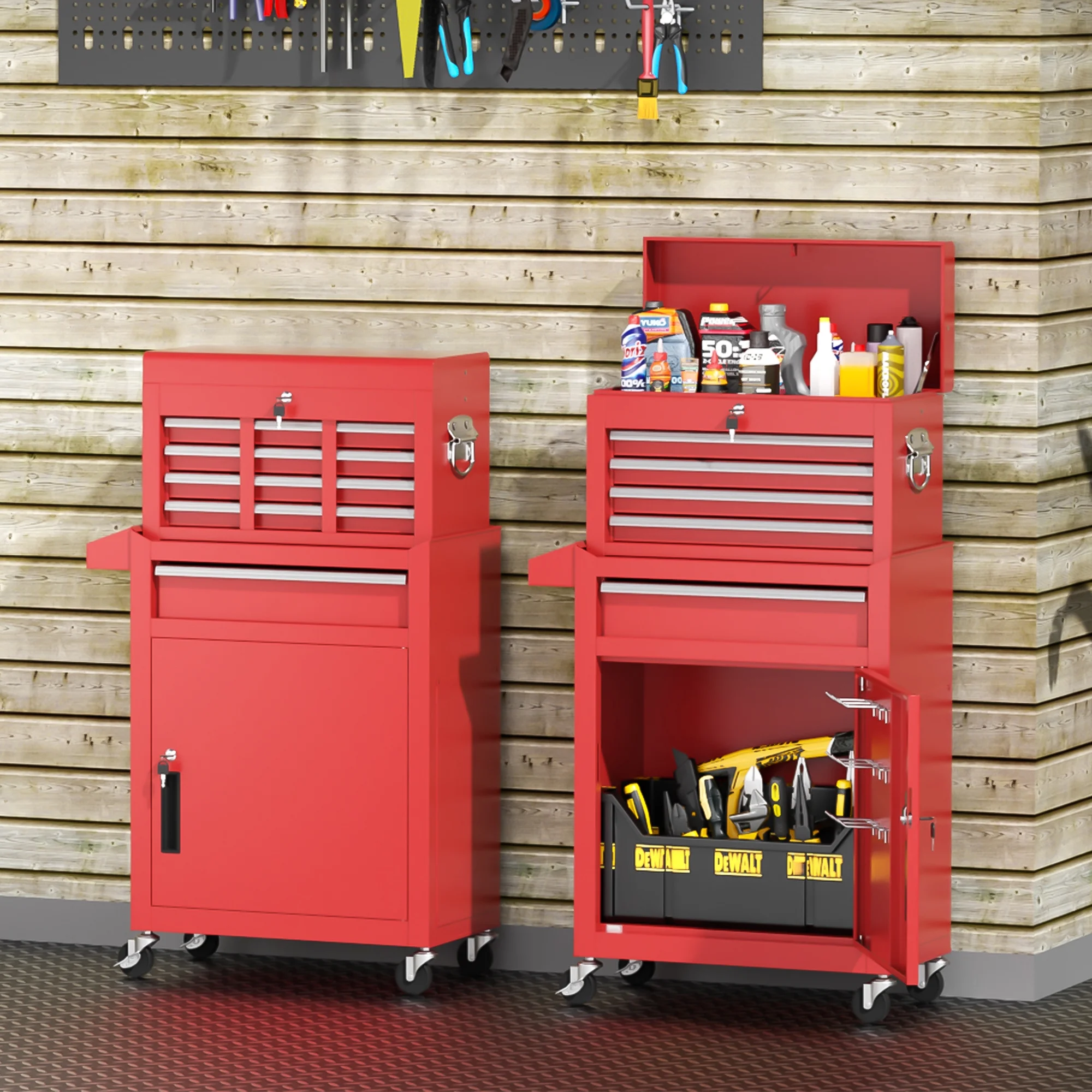 SUNCROWN 2-IN-1 Tool Chest, 8-Drawer Rolling Tool Chest with Hooks and Lockable Wheels,Metal Storage Detachable Top Tool Box with Lockable Wheels for Garage, Workshop, Art Studio(Black) - Image 30