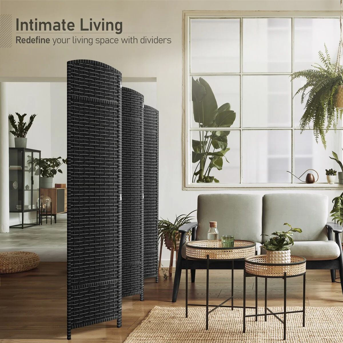 6 Panel Room Divider, 6ft Tall Extra Wide Folding Privacy Screen with Hand-Woven Mesh Panels - Image 13