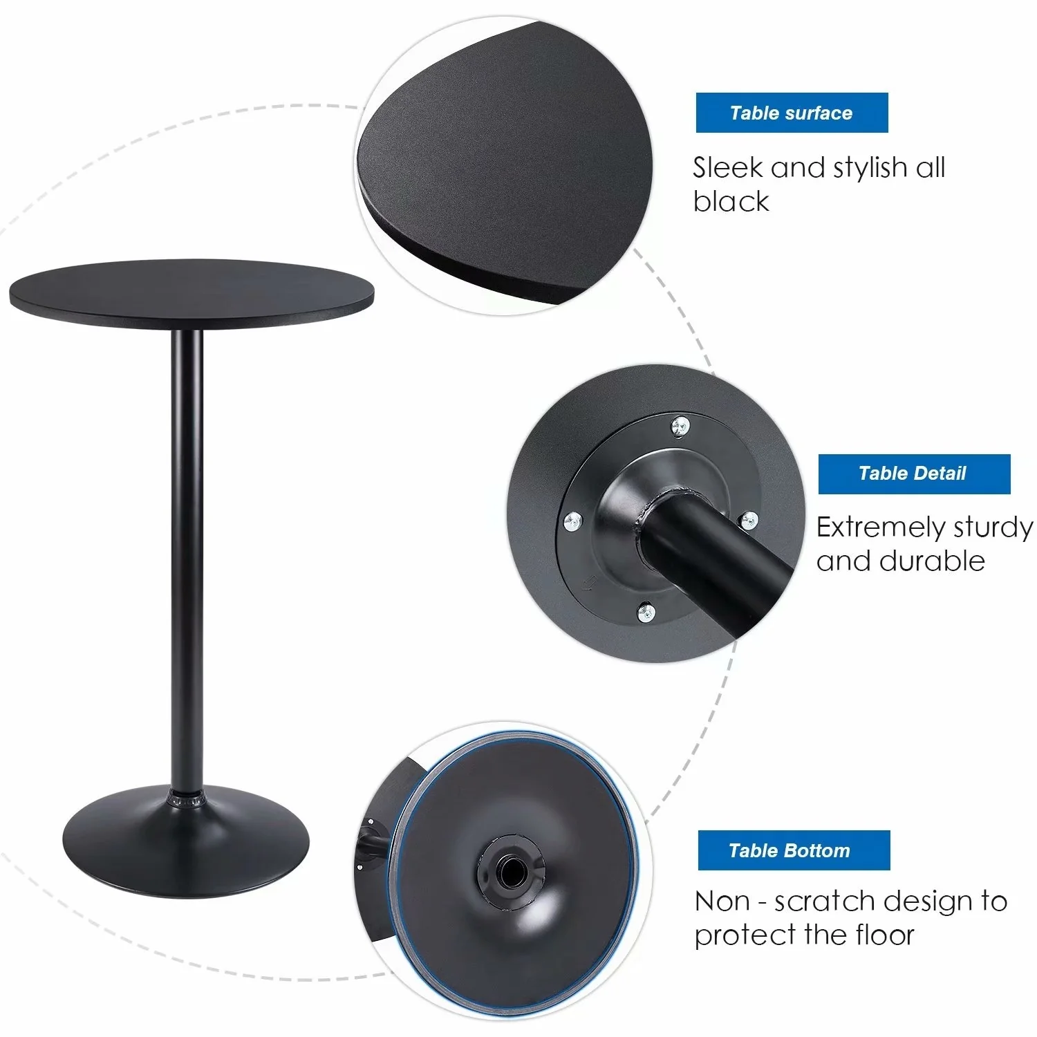 Round Bistro Pub Table, Bar Height Cocktail Table with Metal Base and MDF Top, 23.8 Inch - Image 27