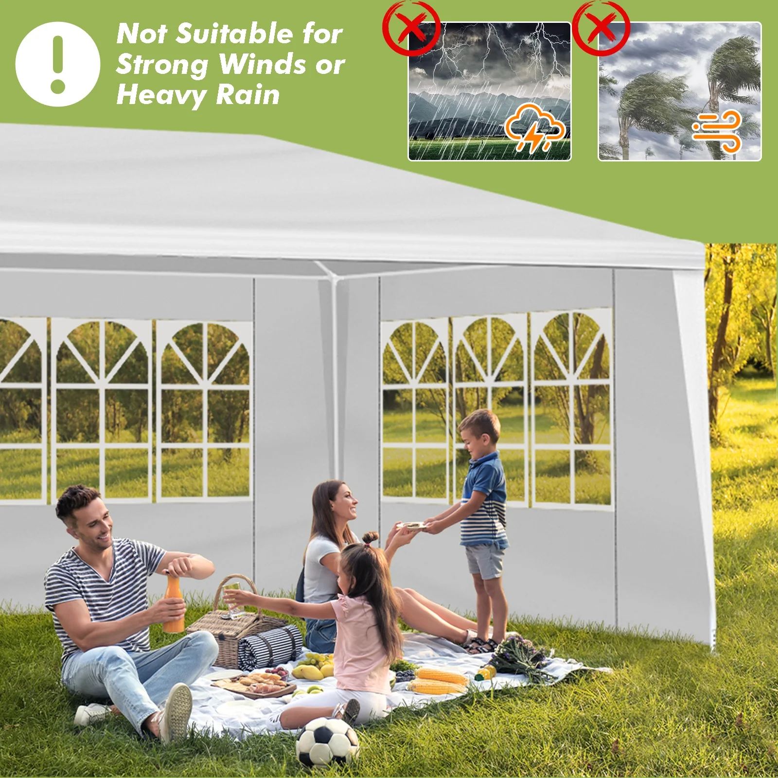 Large Outdoor White Awning, 10'x20' Outdoor Party Tent Wedding Tent With 6 Removable Sidewalls, Canopy Patio Wedding Gazebo, White, Easy To Install And Carry, Suitable For Camping, Hiking - Image 5