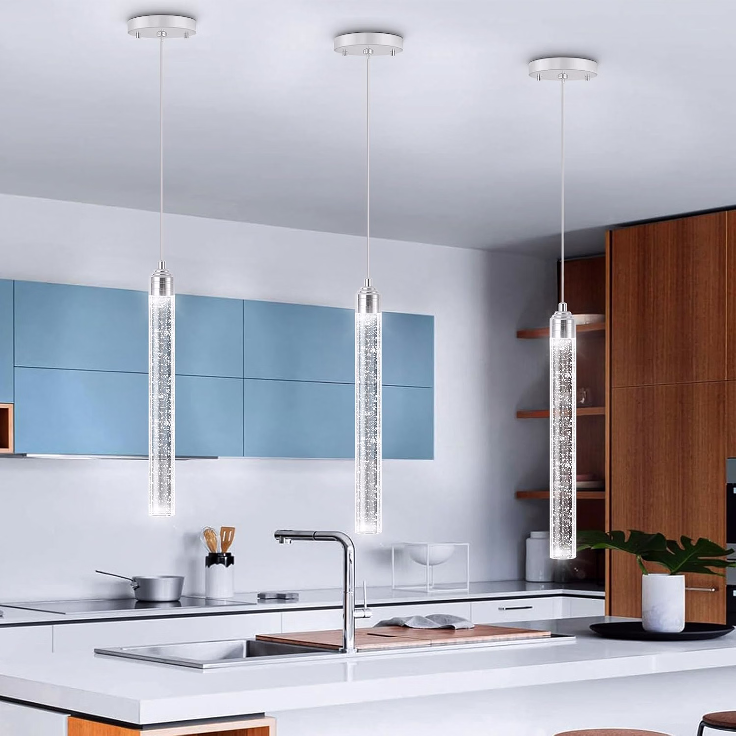 Modern Crystal Pendants Lighting Mini Chandelier for Kitchen Island LED Dimmable Ceiling Handing Lighting Adjustable Flush Mount Ceiling Light for Dining Room Hallway - Image 15