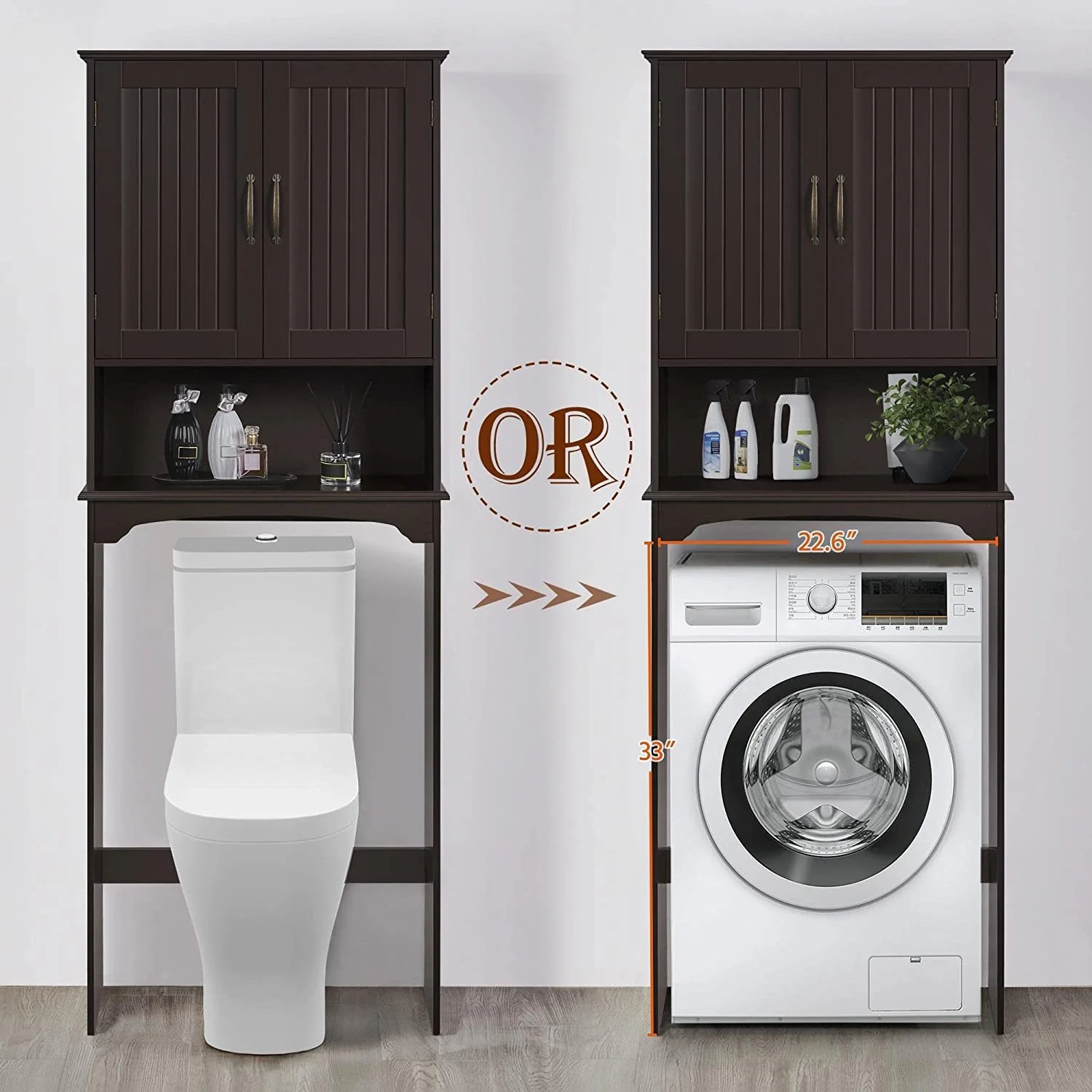 Bilot Over The Toilet Storage Cabinet Bathroom Organizer with Adjustable Shelf & Double Doors for Toilet, Home Space-Saving Furniture, L24.5xW9xH66 Inches, Espresso - Image 2
