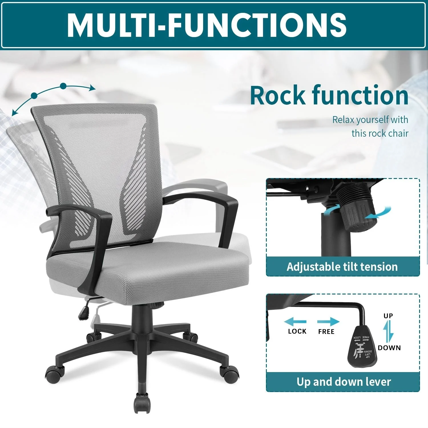 Ergonomic Mesh Office Chair with Lumbar Support, Breathable Computer Desk Chair - Image 36