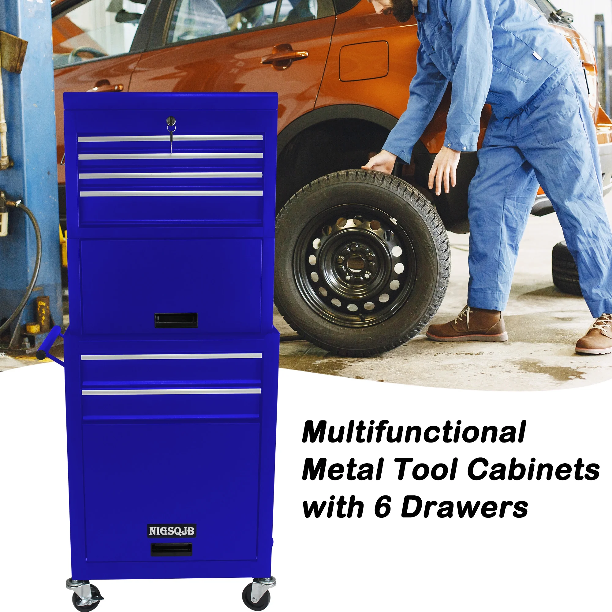 NIGSQJB 3-In-1 Tool Chest on Wheels with 6 Drawers, 52"H Tool Storage Cabinet with Auto Locking System,Detachable Top,Tool Box Organizer for Garage,Workshop,Repair Shop,DIY, Red - Image 22