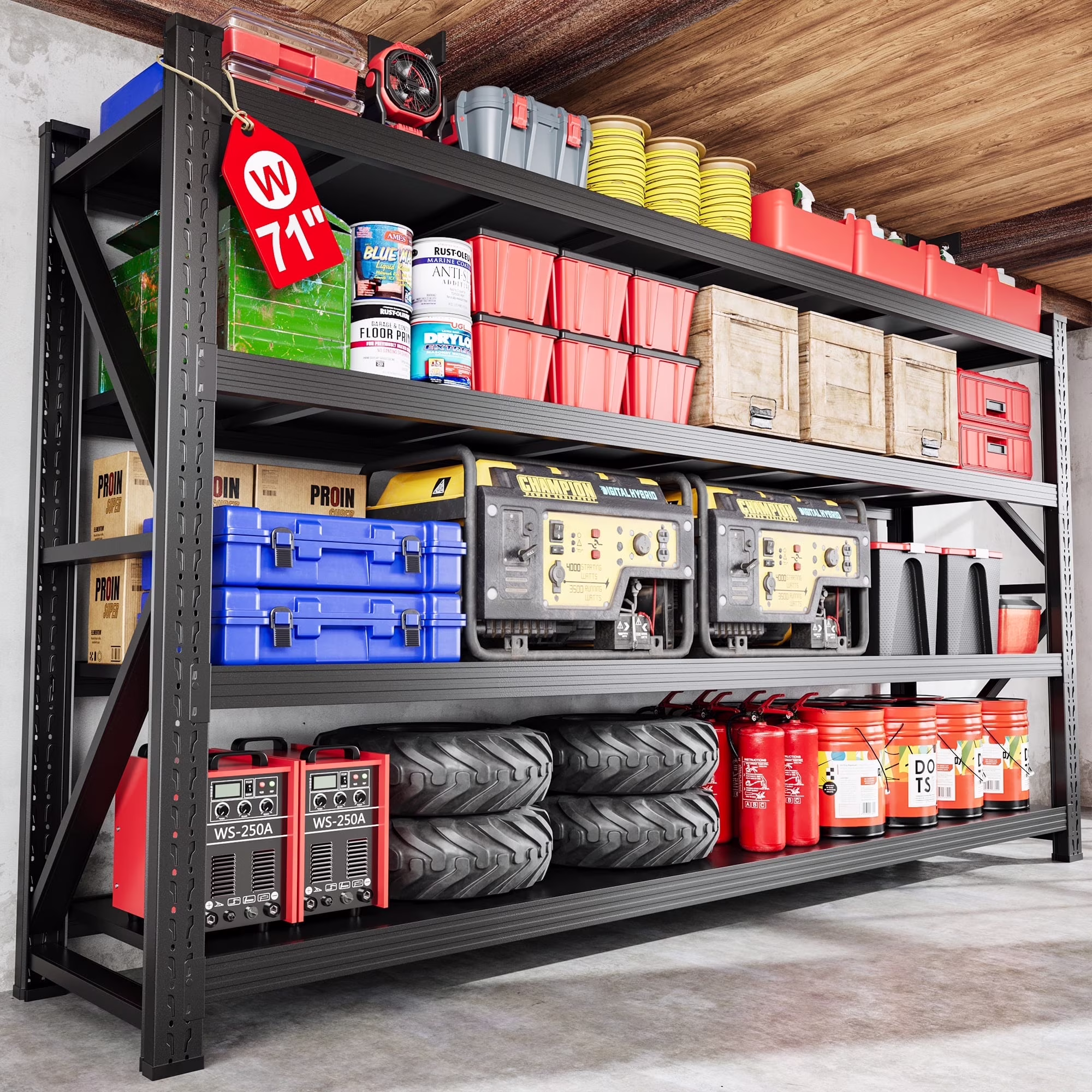 AUHUP 4-Tier Garage Storage Shelves 2400LBS Heavy Duty Metal Shelving 48" W Shelving Unit for Warehouse,Basement Industrial,Home Utility Rack Shelf, Black - Image 3