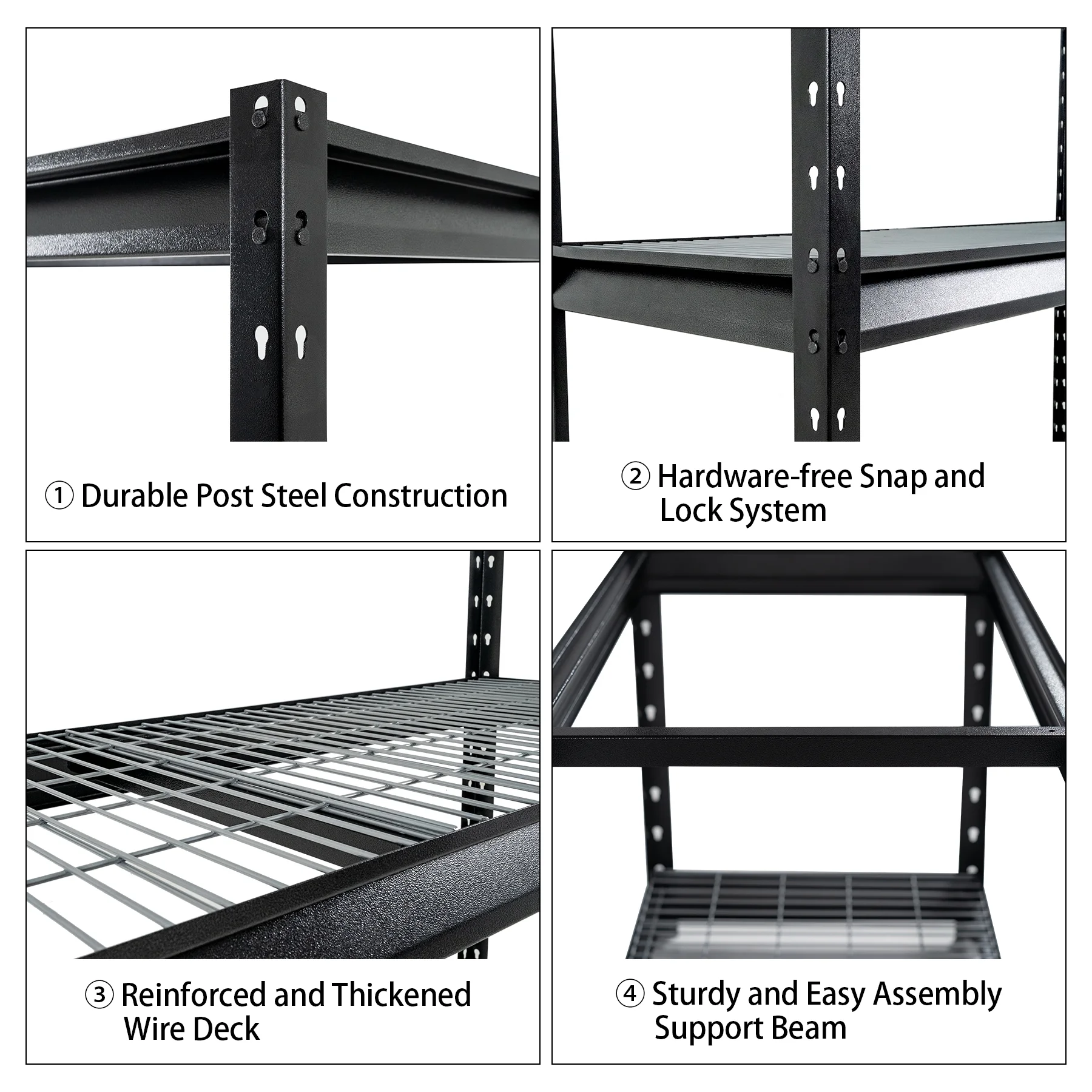 Shuntong The Atlas 12000LBS Garage Storage Shelves, 48"W Heavy Duty Metal Industrial Shelves, 4 Tier Adjustable Storage Rack for Warehouse Shop Basement,48"W x 24"D x 72"H, Black - Image 12