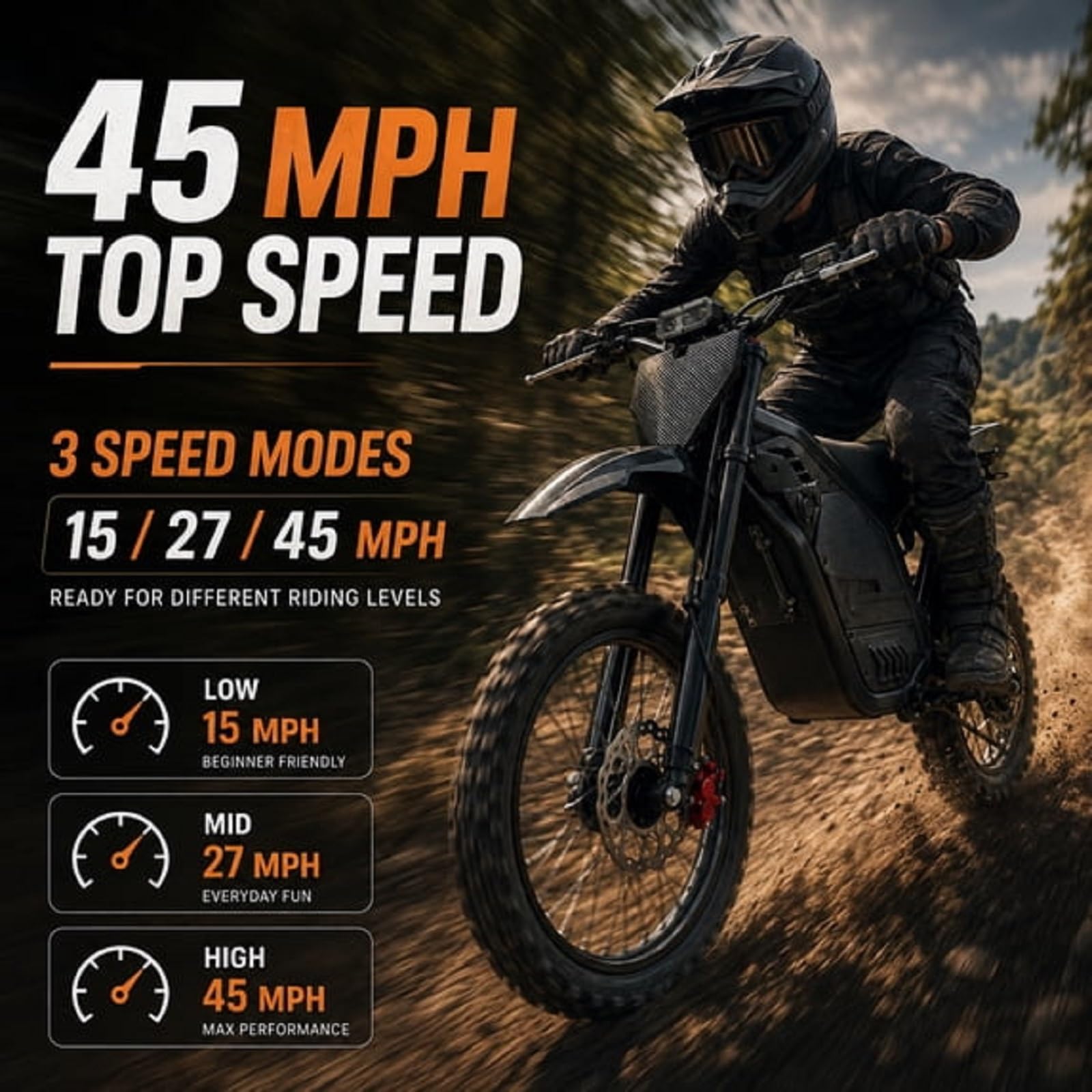 Electric Dirt Bike for Adults & Teens, 4000W Peak Motor, 45 MPH Top Speed - Image 3