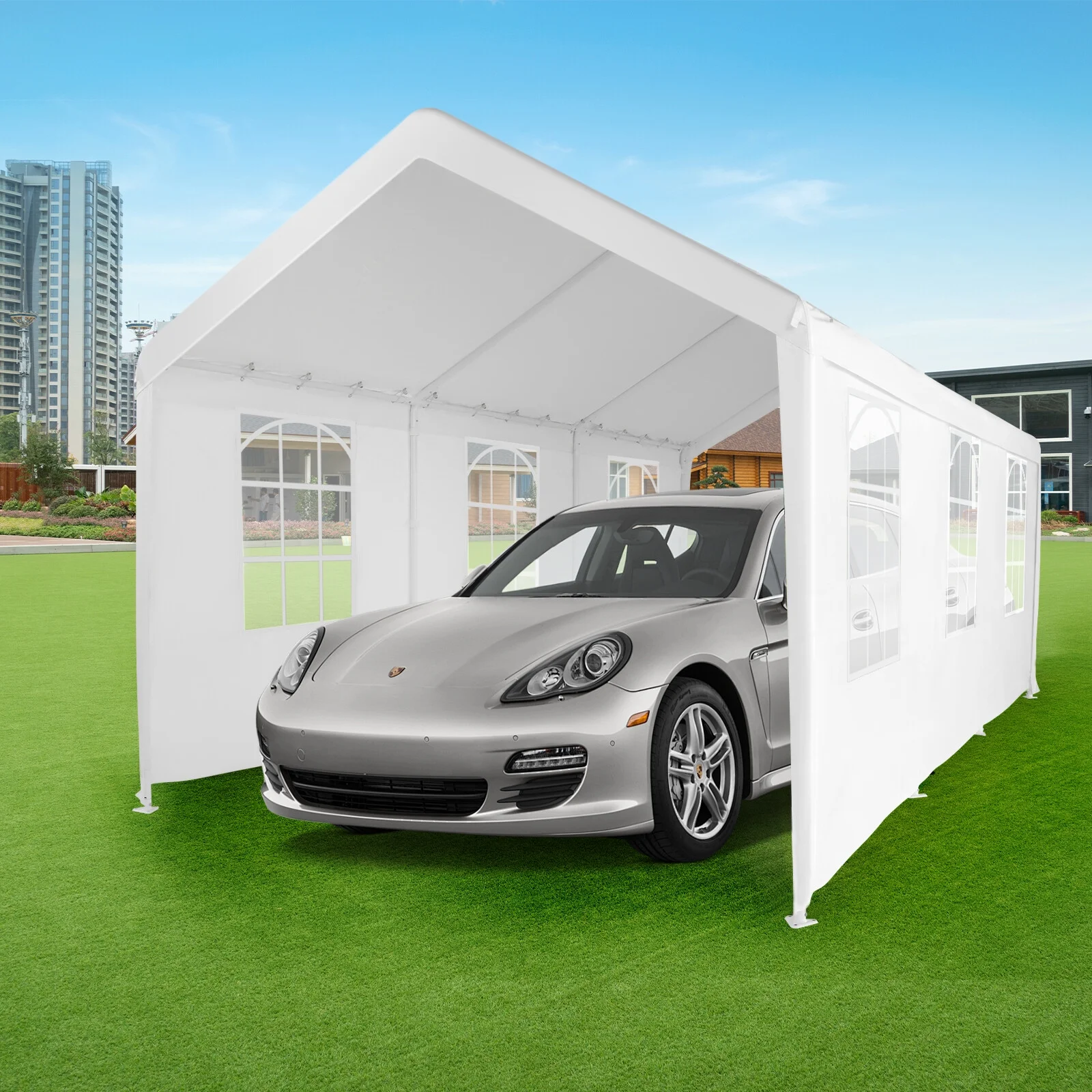 Abba Patio 10X20 ft Outdoor Canopy Carport Portable Car Tent Garage Shelter, White - Image 9
