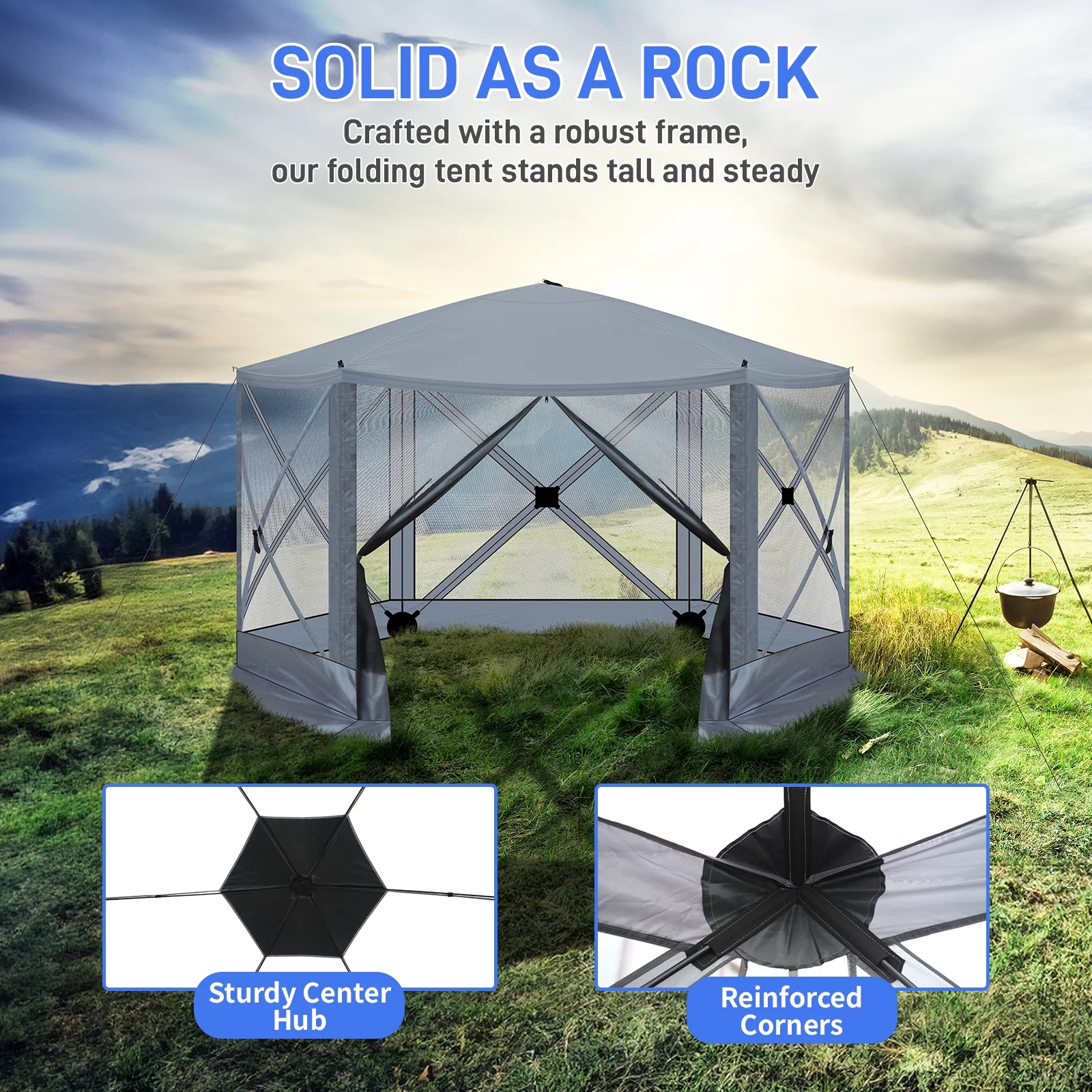 12FT x 12FT Heavy Duty Canopy Tent w/Mosquito Netting, Pop up Canopy with Mesh Sidewalls, Patio Tent with Carry Bag, Easy up Screen Canopy for Parties Camping, Gray - Image 8