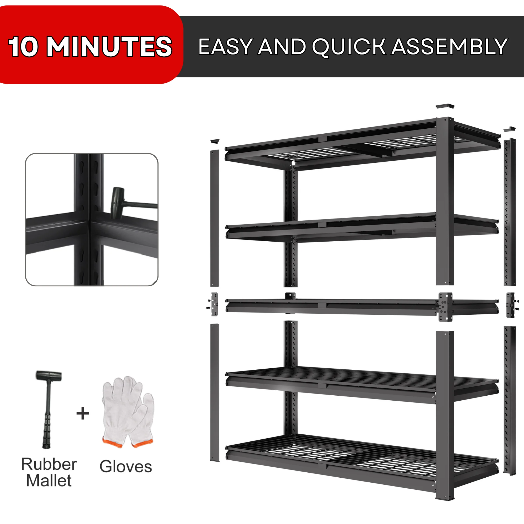 Prilinex 2500LBS Metal Storage Shelves Wire Shelving Unit Garage Storage Rack 47"W x 18"D x 72"H Heavy Duty Industrial Shelving - Image 8