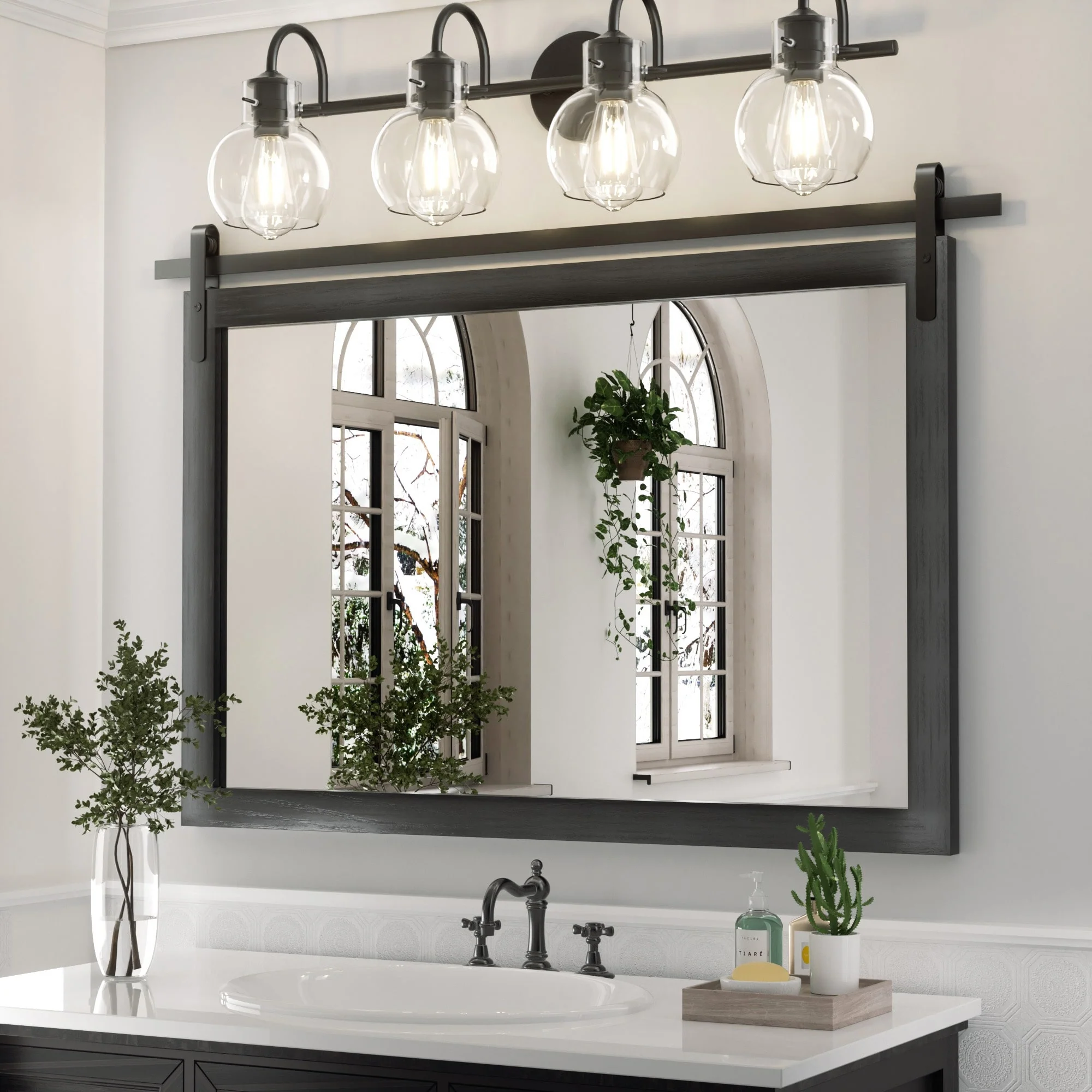 Modern Rectangular Wall Mirror with Wood Frame, Bathroom and Barn Door Mirror, Multiple Sizes - Image 10