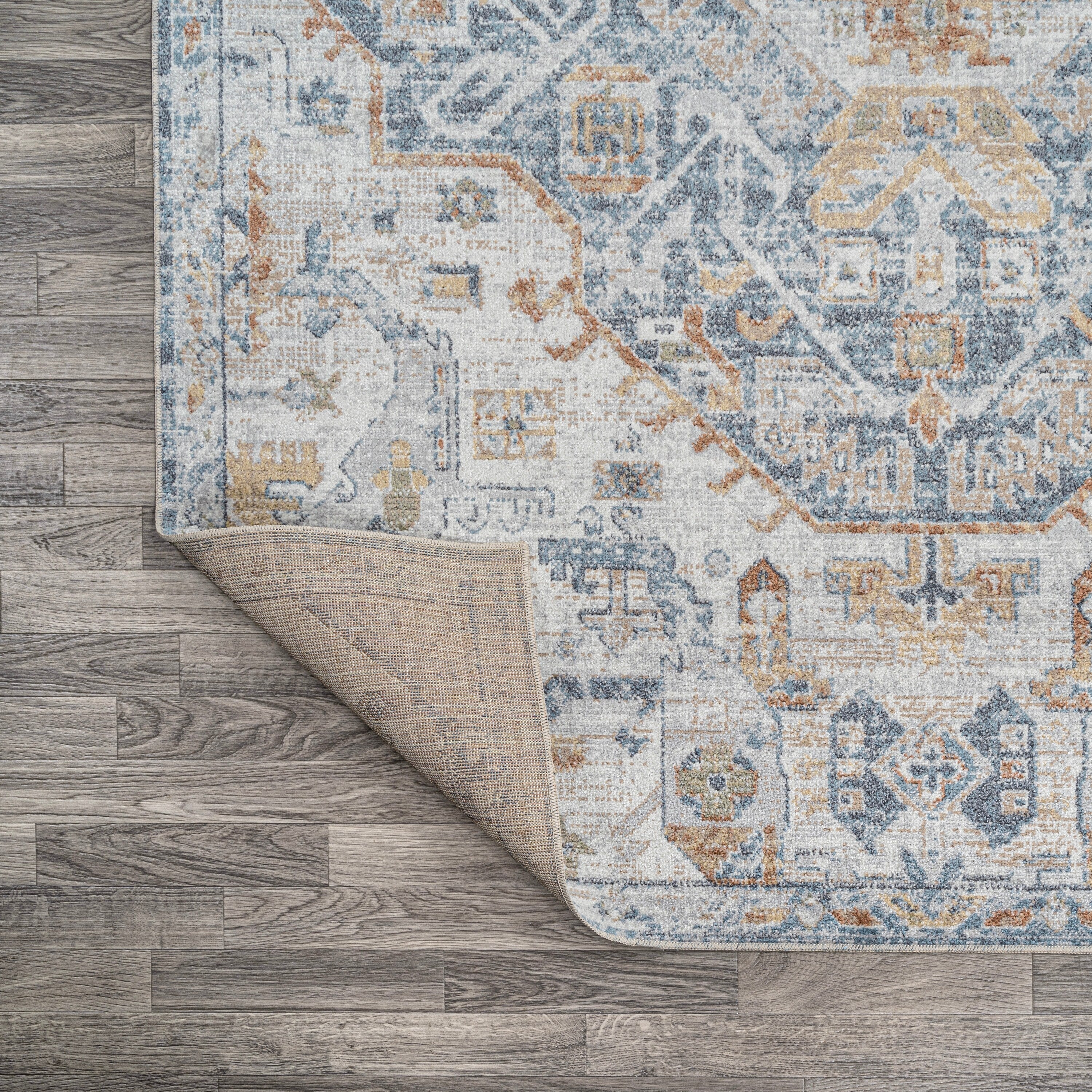 Bohemian Medallion Low-Pile Machine-Washable Area Rug, Cream and Terra - Image 20