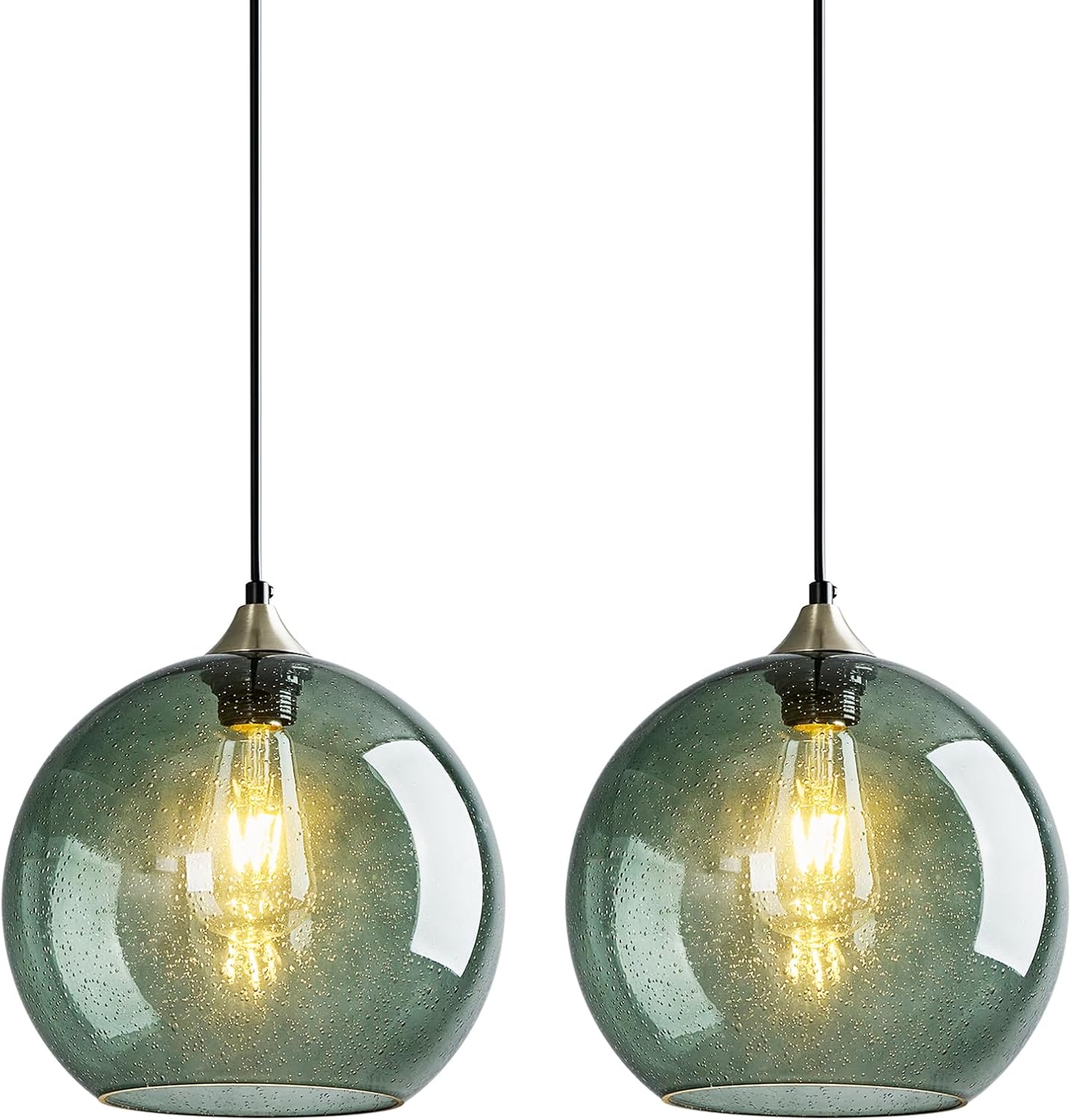 Amber Pendant Lights Kitchen Island 3 Pack, 5.9 in Seeded Glass Globe - Image 28