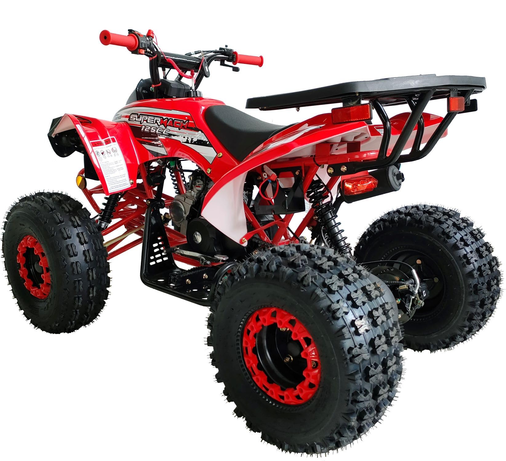 Upgraded 125cc ATV Sports Quad Youth Utility Style 125cc Fully Automatic with Reverse Gas 4 Wheeler Outlander ATVs Quads Big 19/18 inches Tires (Red) - Image 4