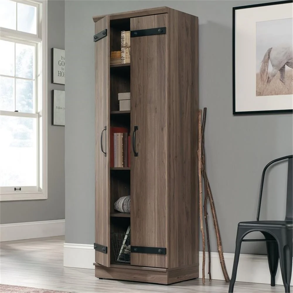 Pemberly Row Farmhouse Engineered Wood 2-Door Narrow Storage Cabinet in Salt Oak - Image 13