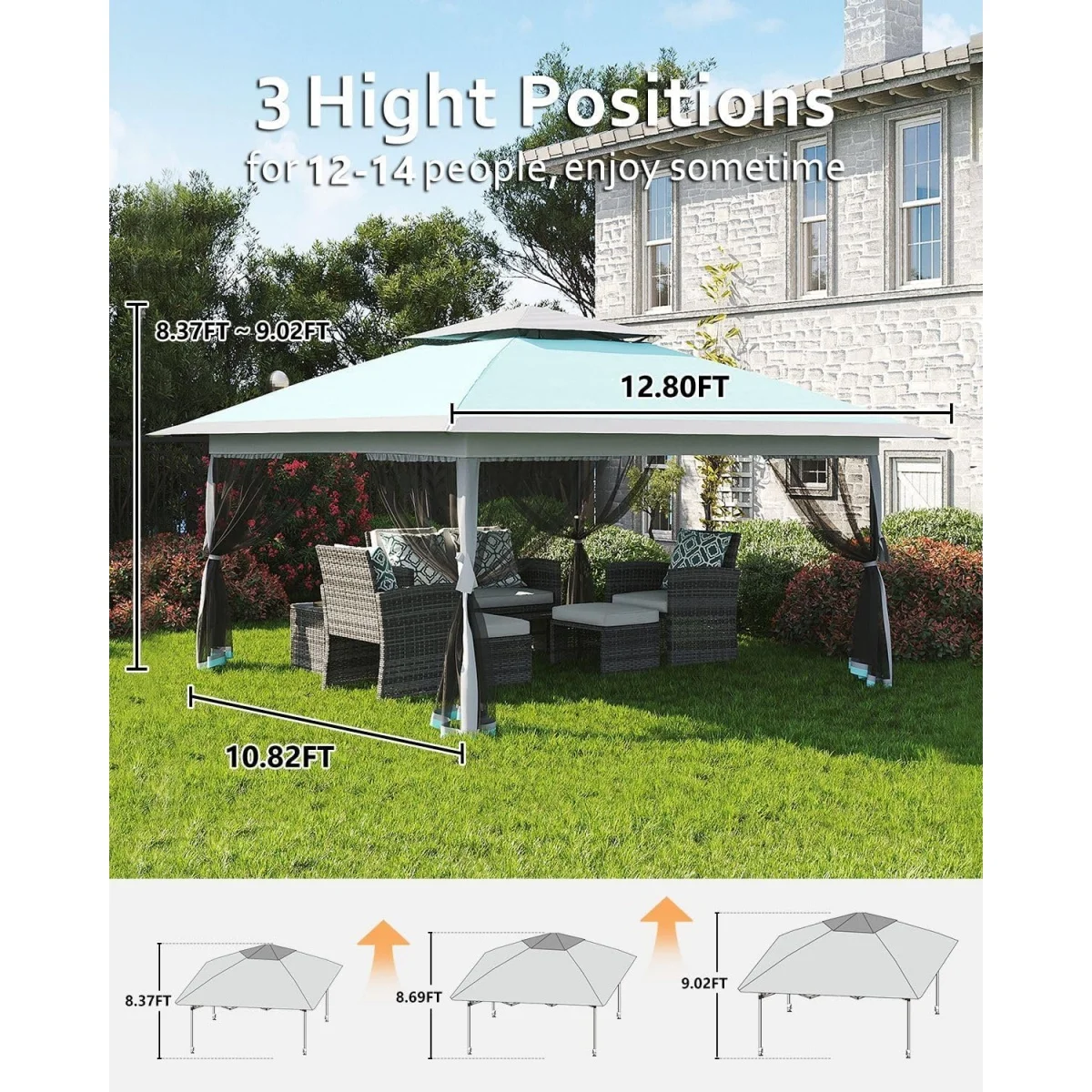 13x13FT with Expansion Bolts, Canopy Tent, Heavy Duty Party Tent & Shelter with Double Roofs, Mosquito Nettings and Privacy Screens Tent for Party, Wedding, Outdoor Dining, Patio, Backyar - Image 45