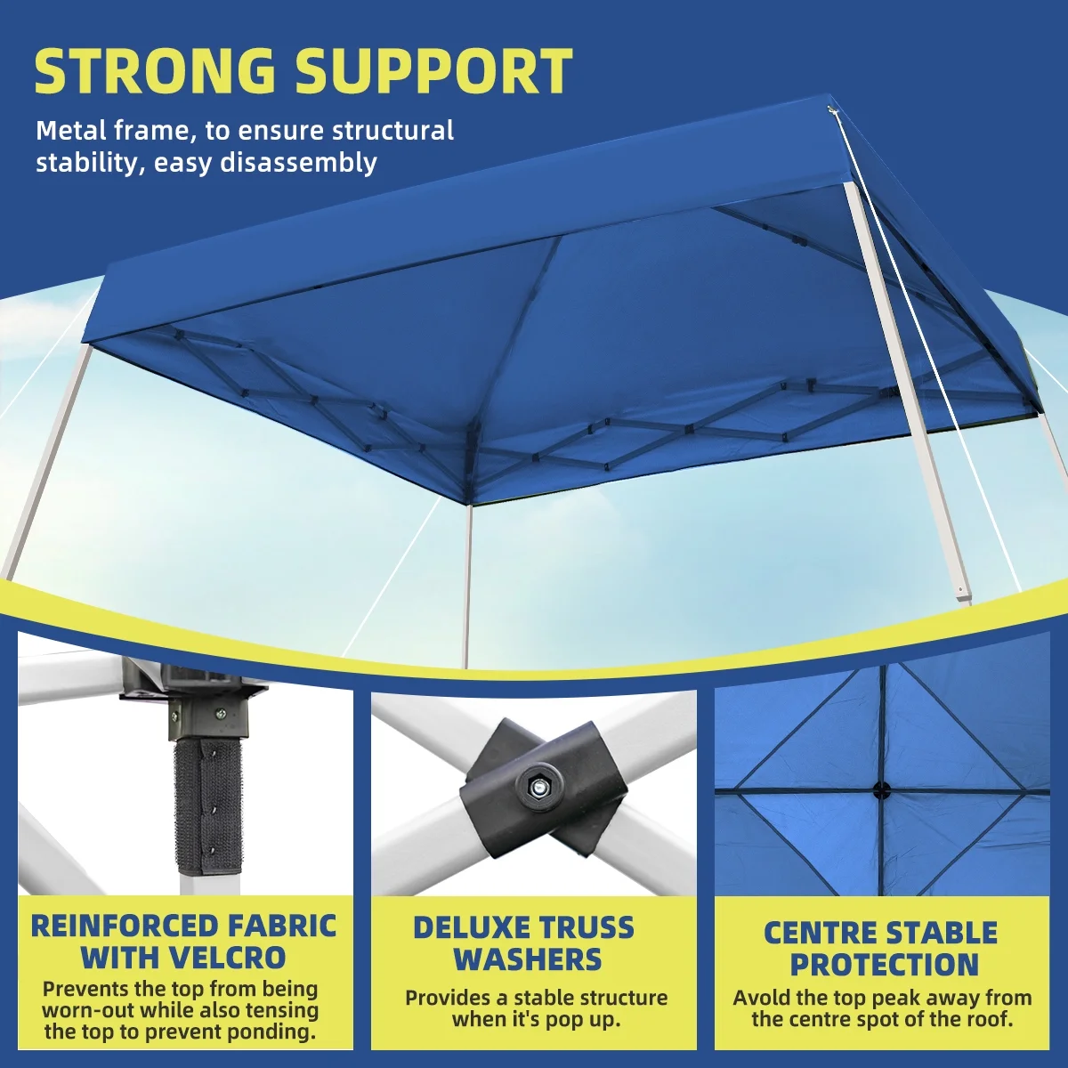 10x10 Pop Up Canopy Tent With Durable Silver Coated Cover And Adjustable Slant Legs, Easy Setup Outdoor Patio Instant Sun Shelter - Blue, Included 1 x Storage Carry Bag, 4 x Guylines, 8 x Stakes - Image 6