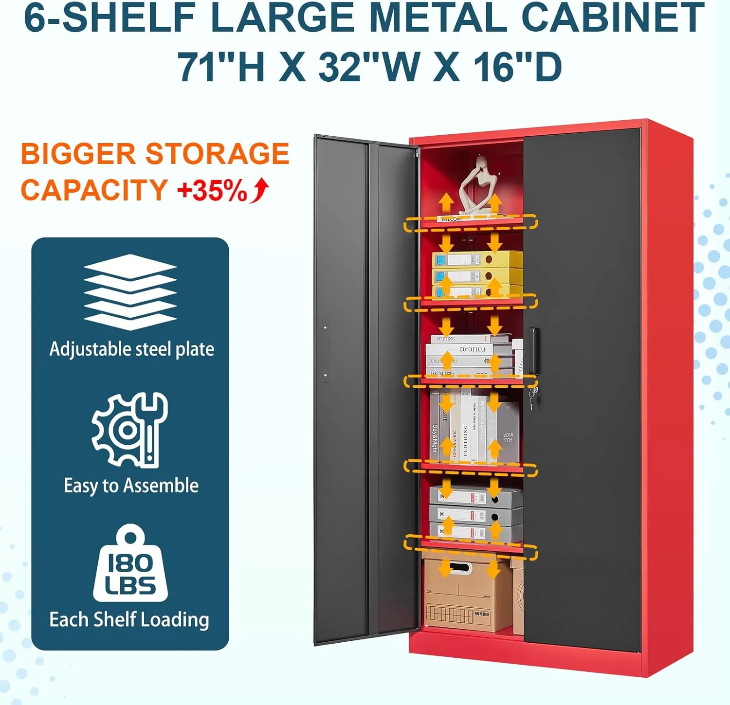 MIIIKO Metal Storage Cabinet with Locking Doors, Black Garage Lockable Steel Cabinets with 4 Doors and 5 Shelves for Home, Garage, Pantry Workshop Warehouse - Image 37