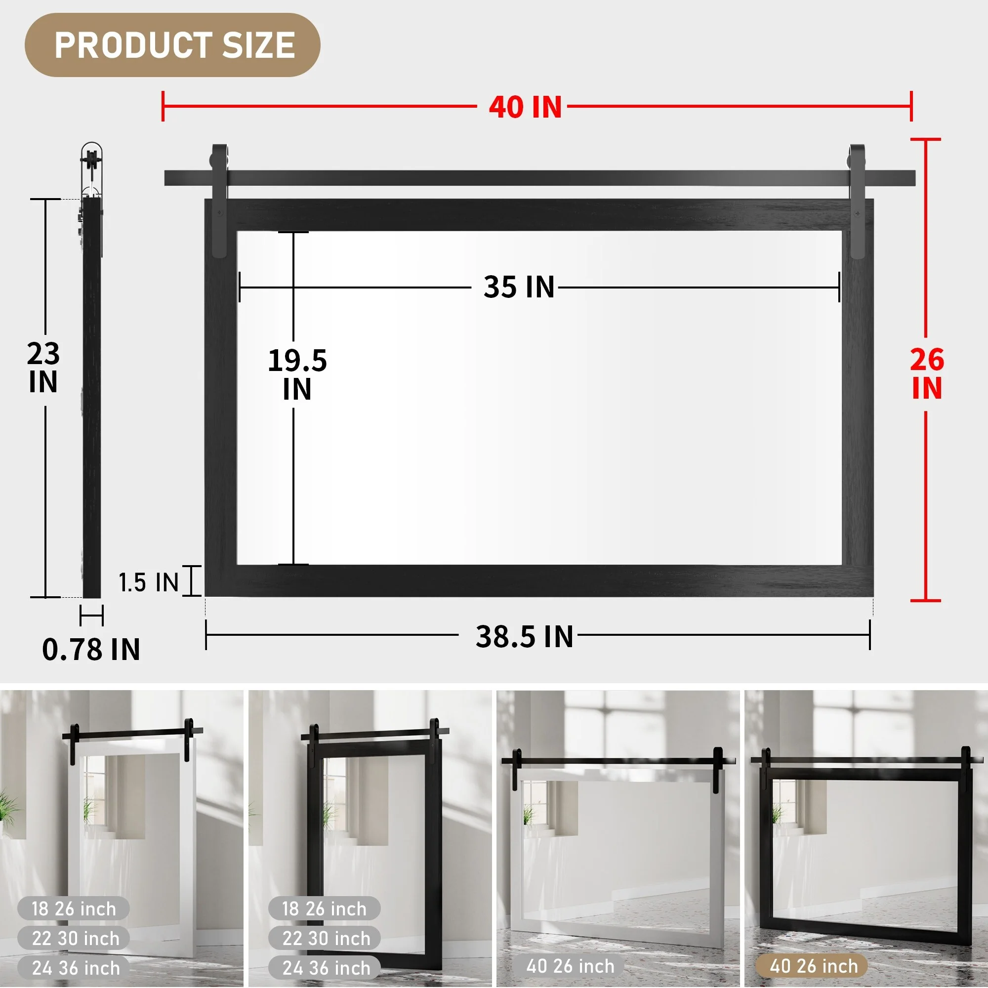 Modern Rectangular Wall Mirror with Wood Frame, Bathroom and Barn Door Mirror, Multiple Sizes - Image 46