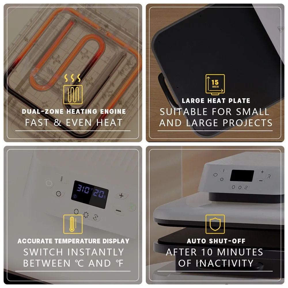 1500W 15"X15" Auto Heat Press Machine for Transfer Vinyl& Sublimation Project - Image 5