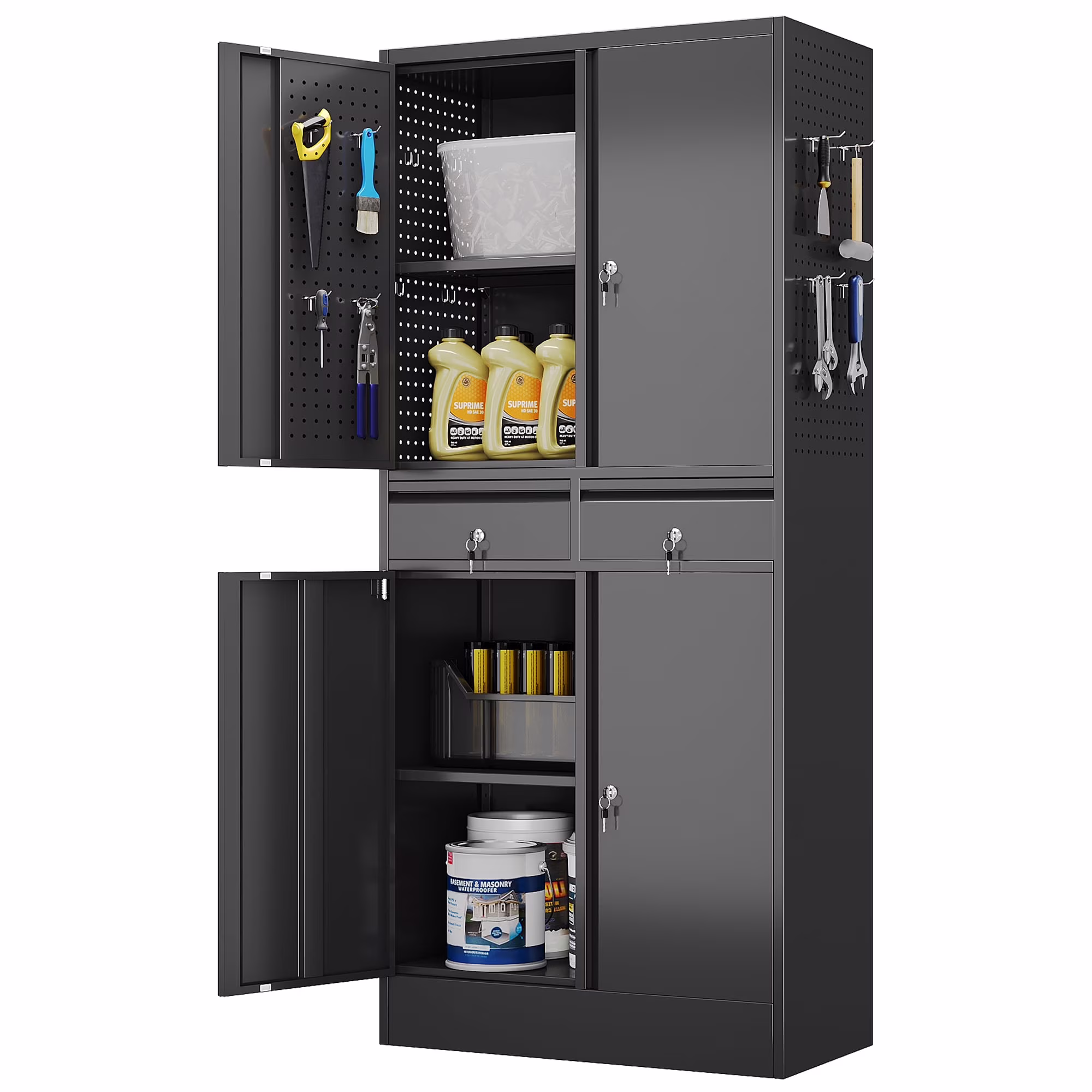 GAEANET 2 Door Metal Storage Cabinet with 5 Adjustable Shelves &Pegboard, 71" H-32" W-16" D Locking Steel Garage Cabinet, for Garage,Office,Home,Gym,School, File Cabinet,Assembly Required, Black - Image 5
