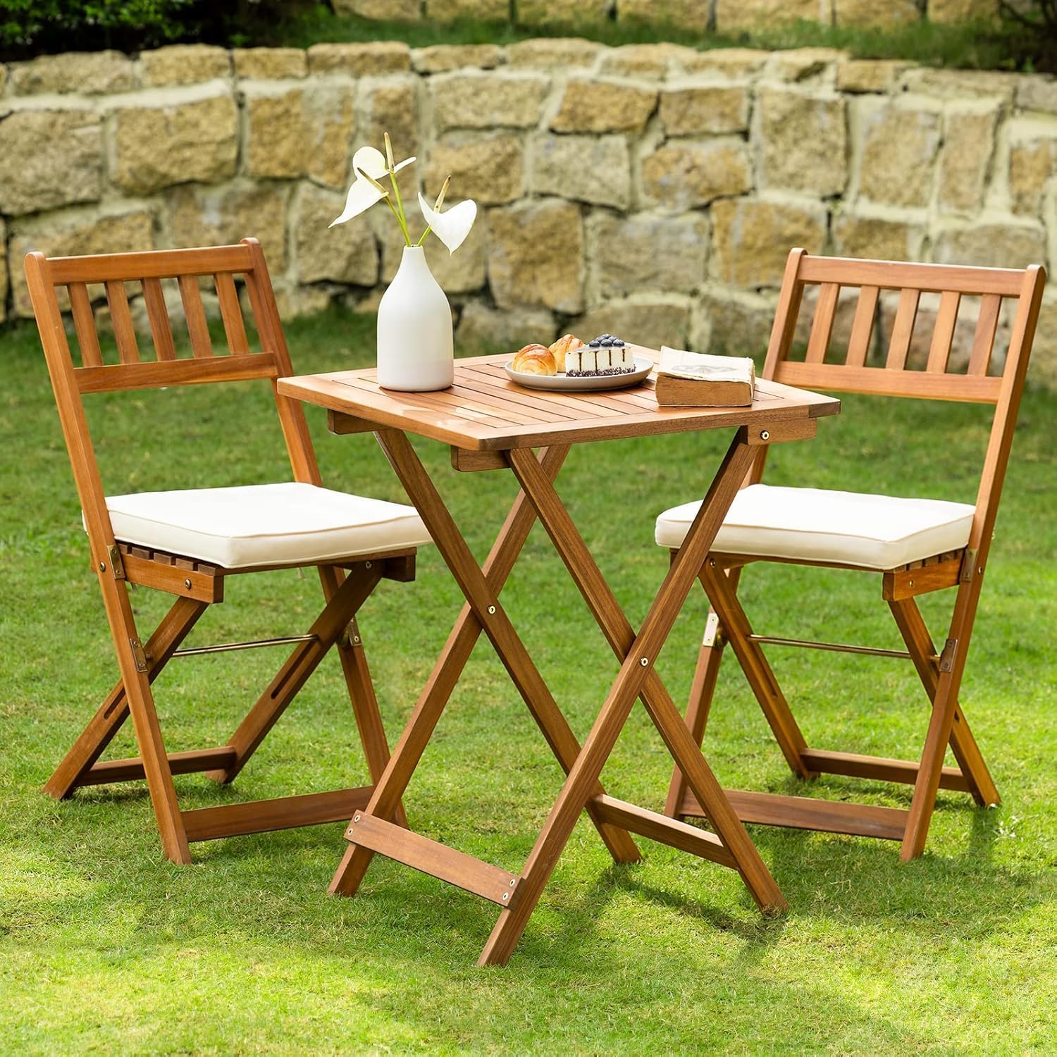 Heavy Duty 500lbs Weight Capacity Wicker Bistro Table and Chairs Set of 2 with Premium Olefin Fabric Soft Cushions - Image 8