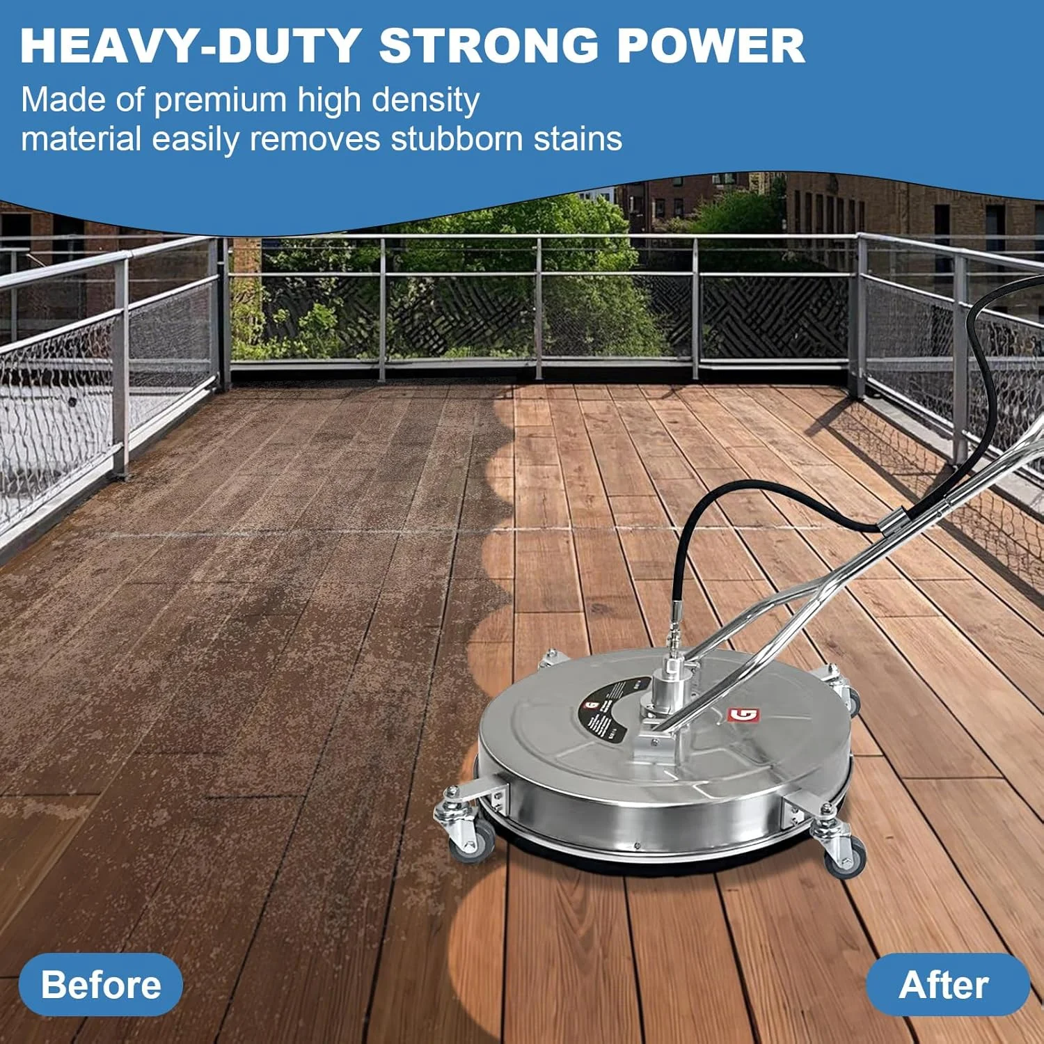Garvee 24" Pressure Washer Surface Cleaner with Dual Handles -C Stainless Steel, 4-Wheel Design for Driveways, Sidewalks, Curbs, Decks, & Patios -C 4900 PSI, High-Efficiency Cleaning Accessory - Image 8