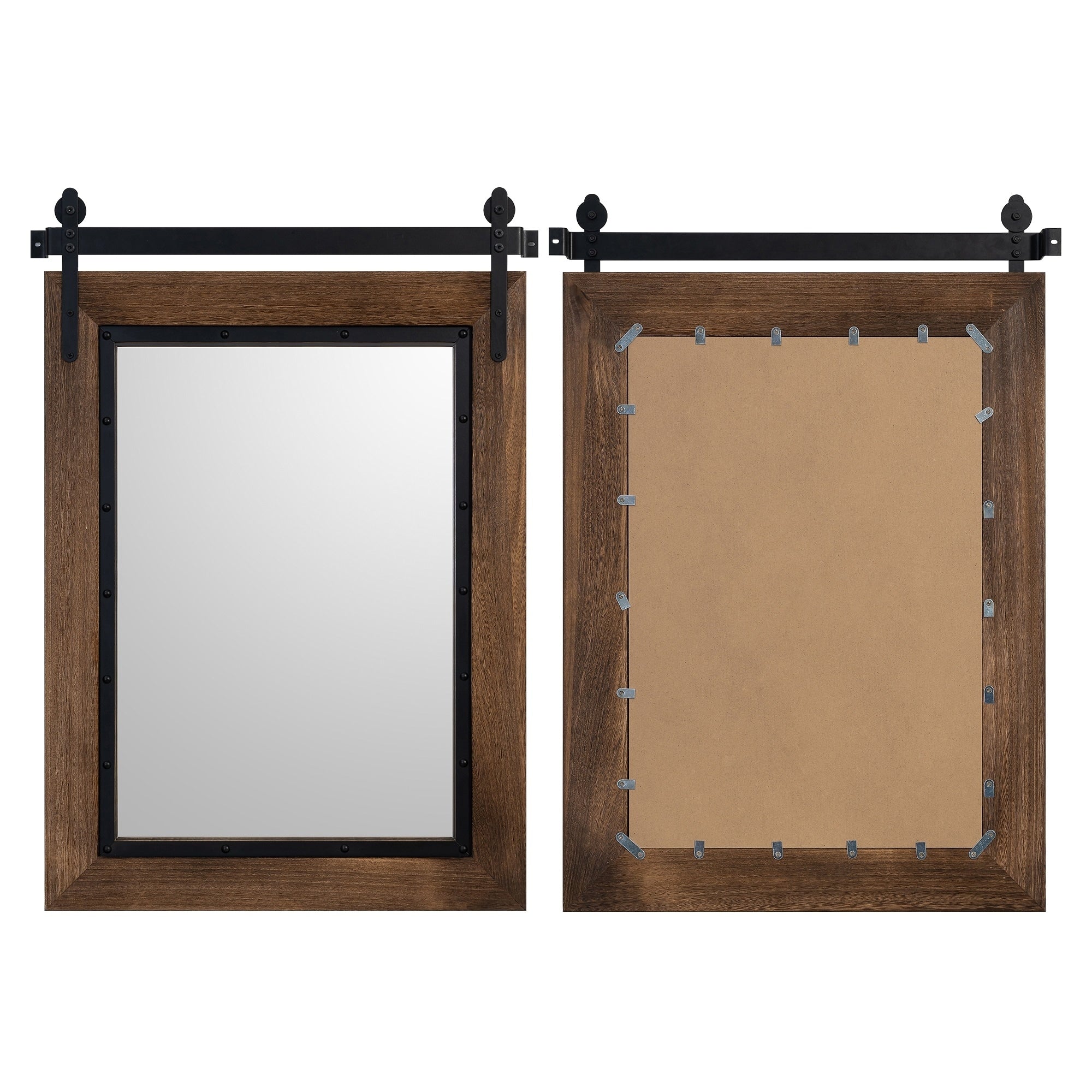Farmhouse Barn Door Style Bathroom Vanity Mirror, Natural Wood Wall Mirror for Bathroom, Bedroom and Entryway - Image 13