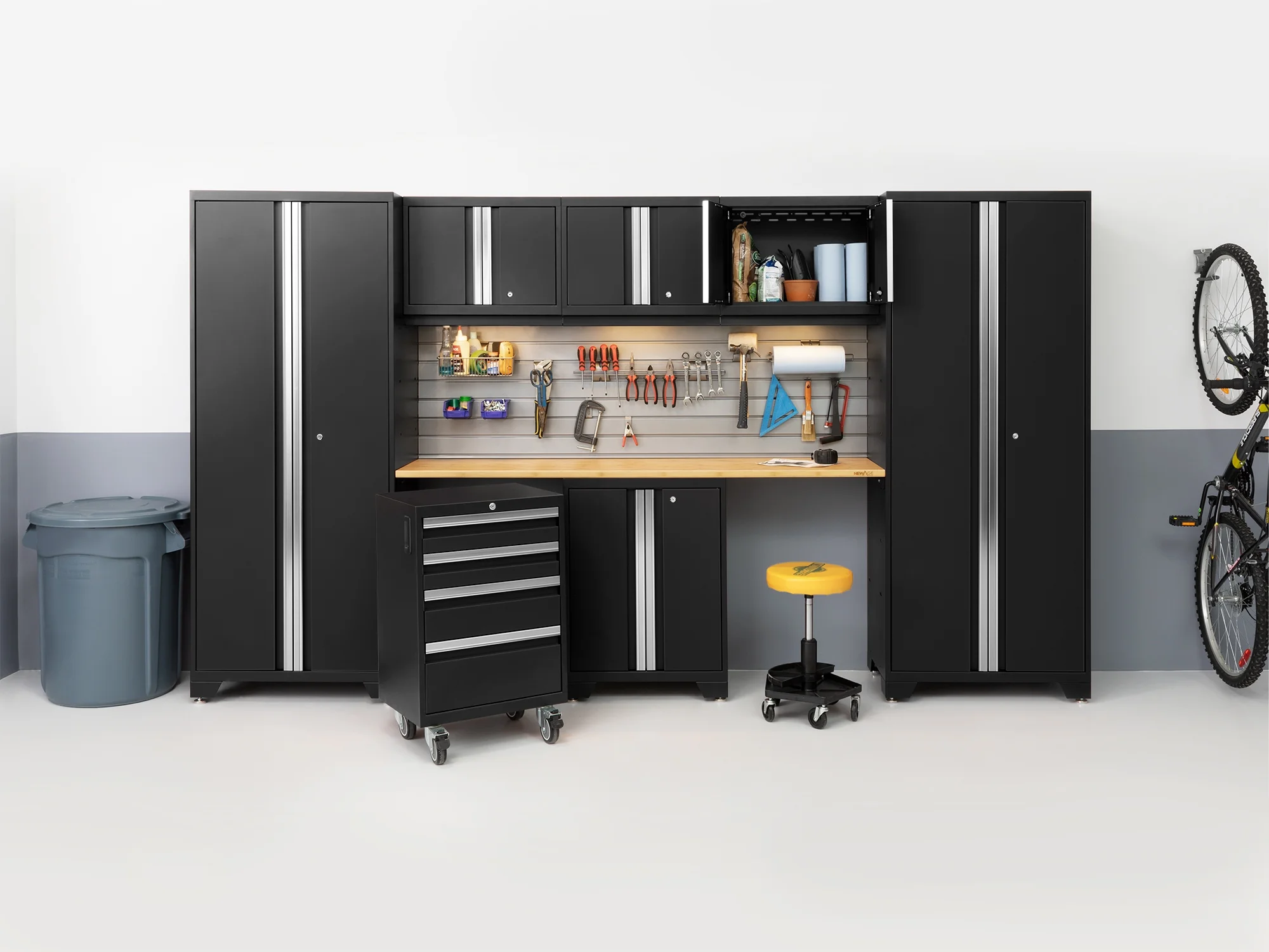 NewAge Products Bold Series Gray 10 Piece Cabinet Set, Heavy Duty 24-Gauge Steel Garage Storage System, Slatwall Included - Image 30