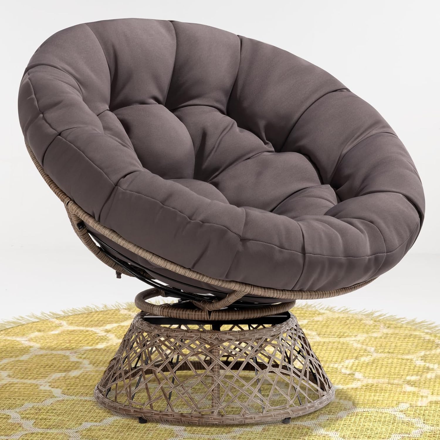 40" Wicker Papasan Chair, 360° Swivel, Arctic Snow, Brown Base - Image 11
