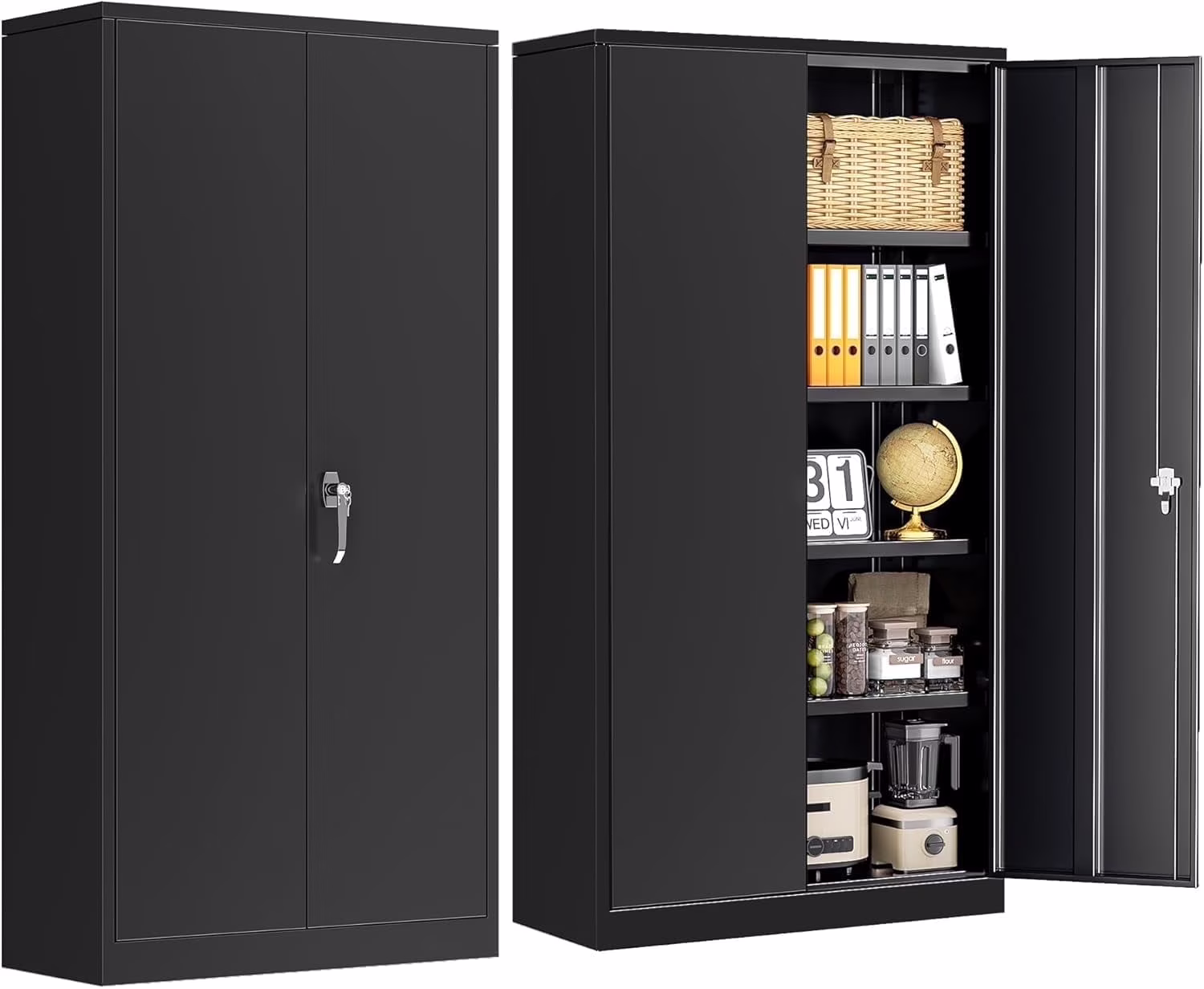 SOLAURA Metal Storage Cabinet with Wheels, 73" Garage Rolling Cabinet with Locking Door and 4 Shelves, Tool Cabinet on Caster for Home, Office, Black - Image 5