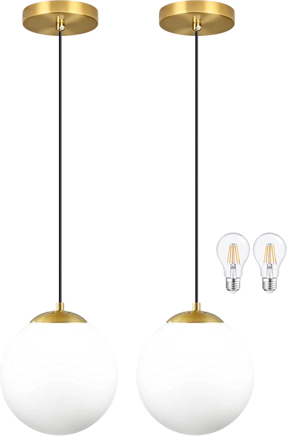 14" Gold Globe Pendant Light, Mid Century Pendant Light, Clear Glass Pendant Lights, Kitchen Island Adjustable Hanging Light Fixture for Dining Room, Bedroom, Kitchen Island - Image 9