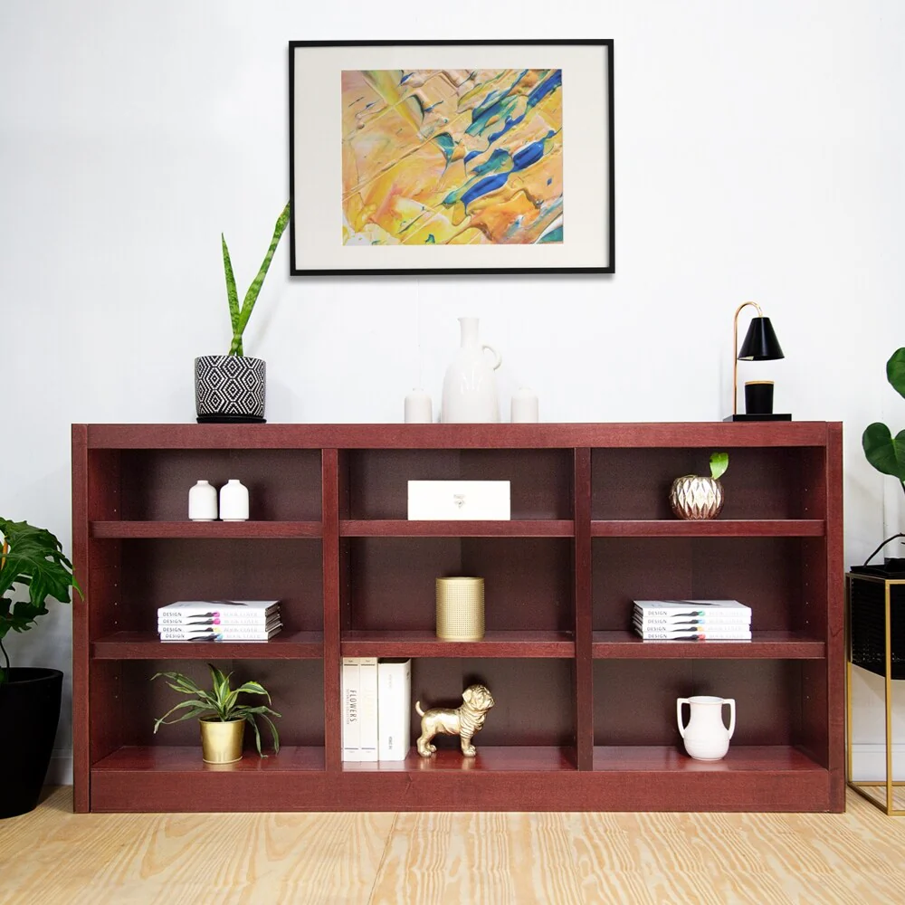 Triple Wide Wood Bookcase, 9 Shelf 36 Inch Tall Bookshelf for Home, Office and Display Storage - Image 3