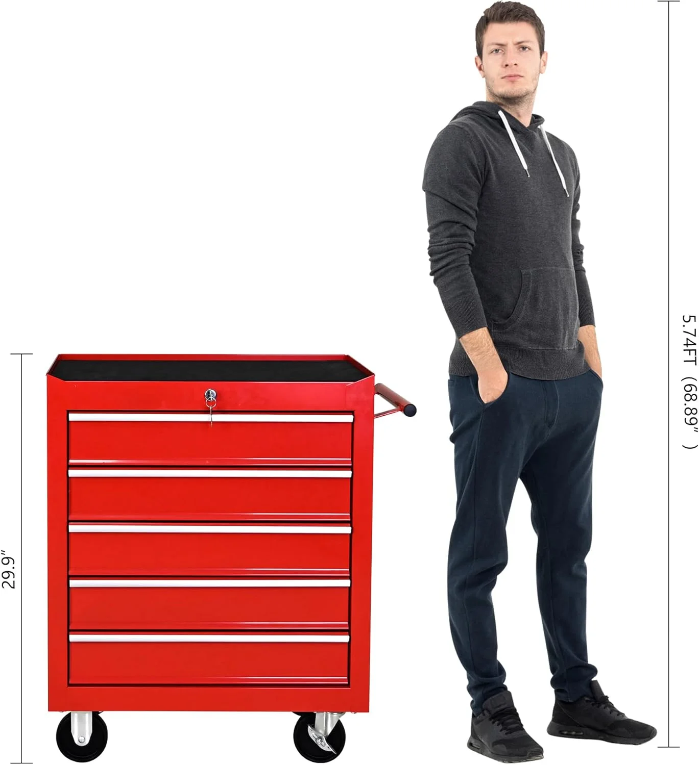 DSstyles Tool Chests, 5-Drawer Rolling Tool Storage Cabinet with Detachable Tray, Multi-Functional Handles, Adjustable Shelves, Secure Locking System, Heavy-Duty Wheels, Ideal for Garage, Workshop - Image 7
