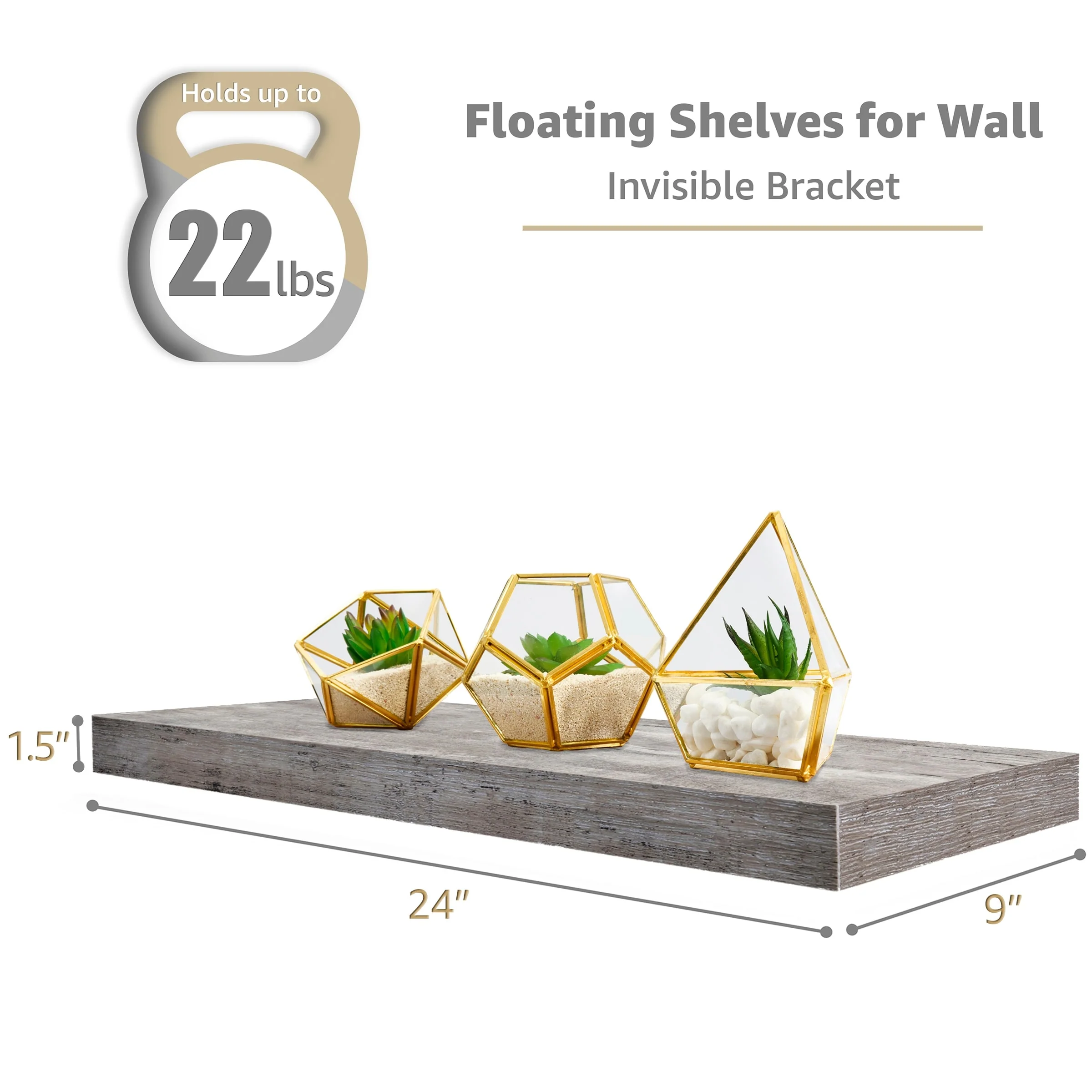 Set of 3 Floating Wood Wall Shelves, Wall Mounted Display and Storage Shelves with Invisible Brackets for Books and Home Decor - Image 23