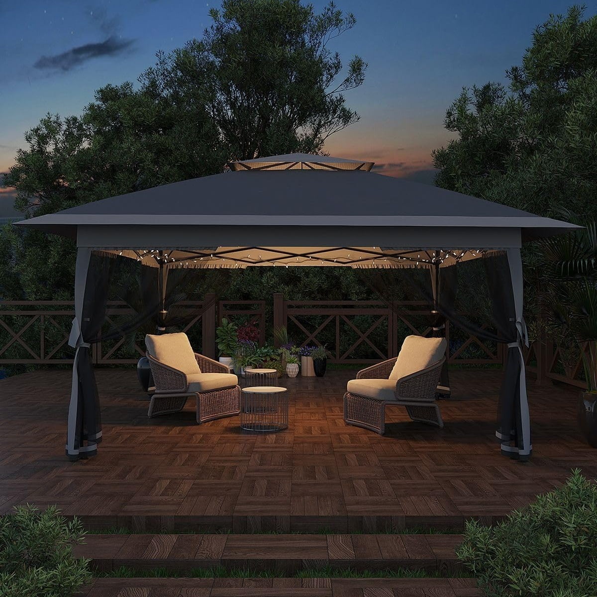 13x13FT with Expansion Bolts, Canopy Tent, Heavy Duty Party Tent & Shelter with Double Roofs, Mosquito Nettings and Privacy Screens Tent for Party, Wedding, Outdoor Dining, Patio, Backyar - Image 36