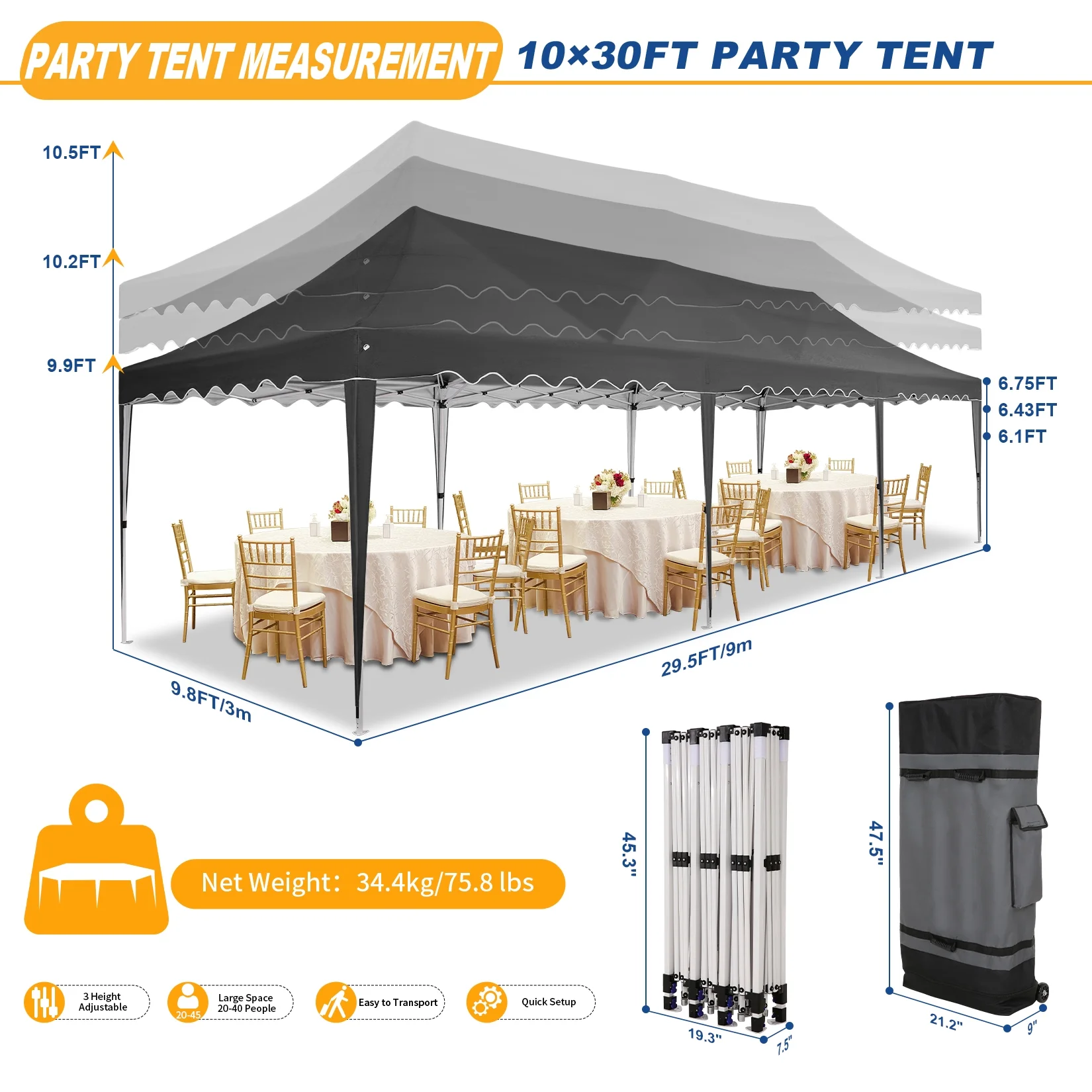 HOTEEL Canopy 10'x20' Pop Up Canopy Tent Heavy Duty Waterproof Adjustable Commercial Instant Canopy Outdoor Party Canopy Parties,Wedding,Outside Patio,Event,Backyard,White - Image 35